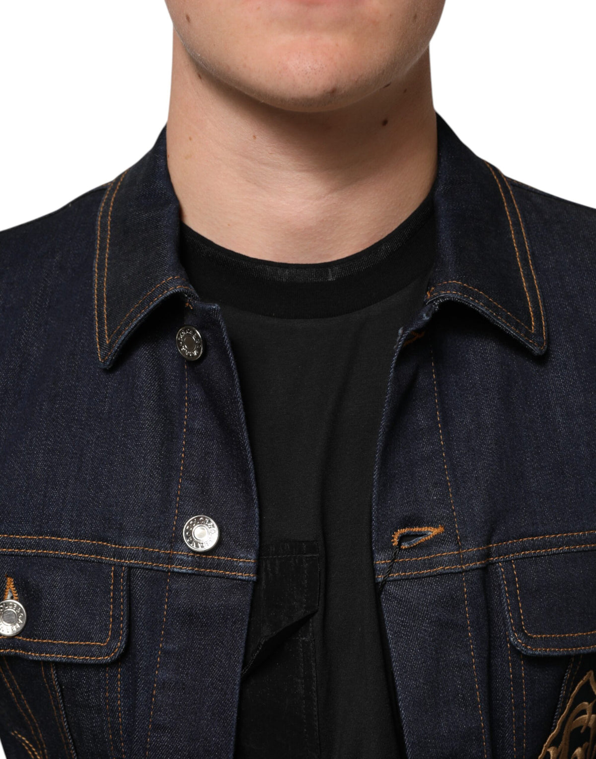 Dolce & Gabbana Indigo Blue Denim Slim Fit Logo Patch Jacket
