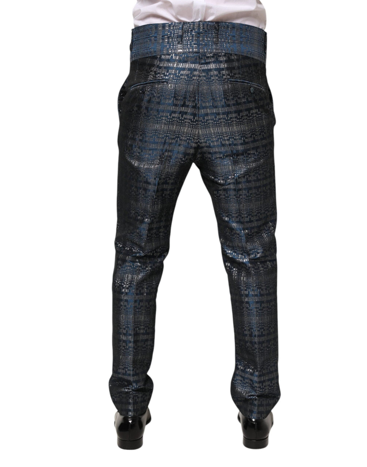 Dolce & Gabbana Blue Silver Shiny Silk Skinny Men Trouser Pants
