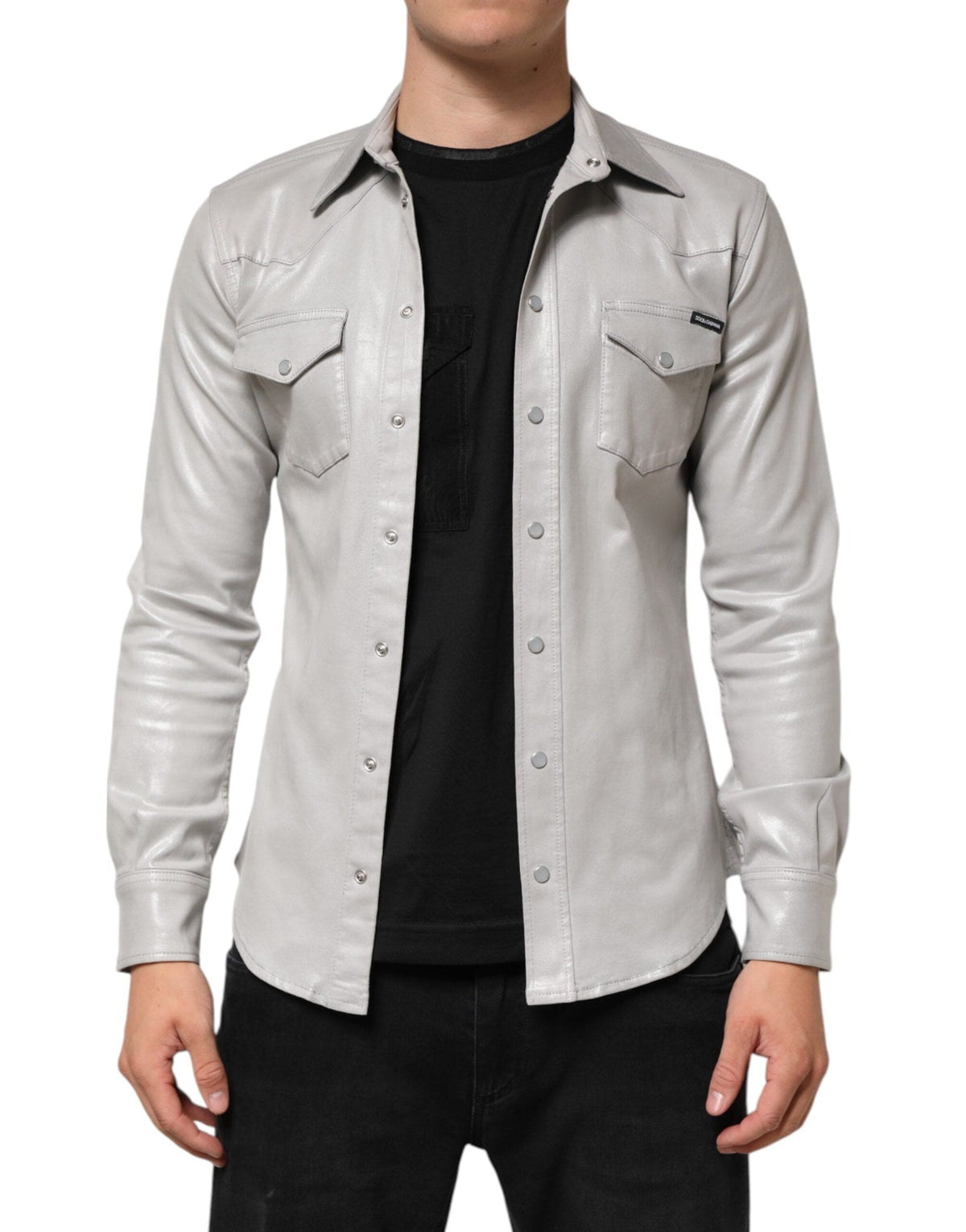 Dolce & Gabbana Metallic Gray Cotton Button Down Men Shirt JOHNYCARRIBEAN Dolce & Gabbana Metallic Gray Cotton Button Down Men Shirt JOHNYCARRIBEAN