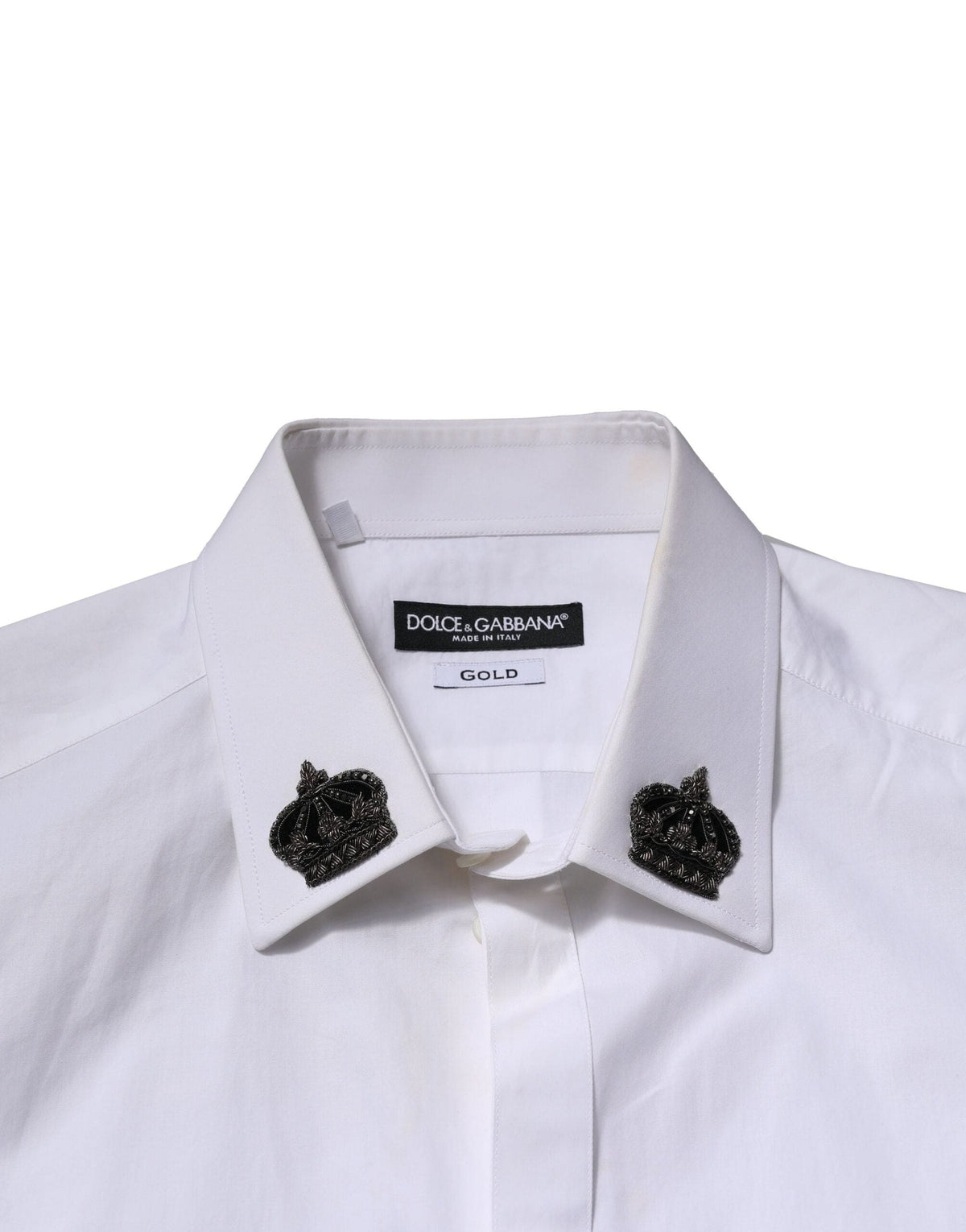 Dolce & Gabbana White Cotton Crown Collar GOLD Formal Shirt