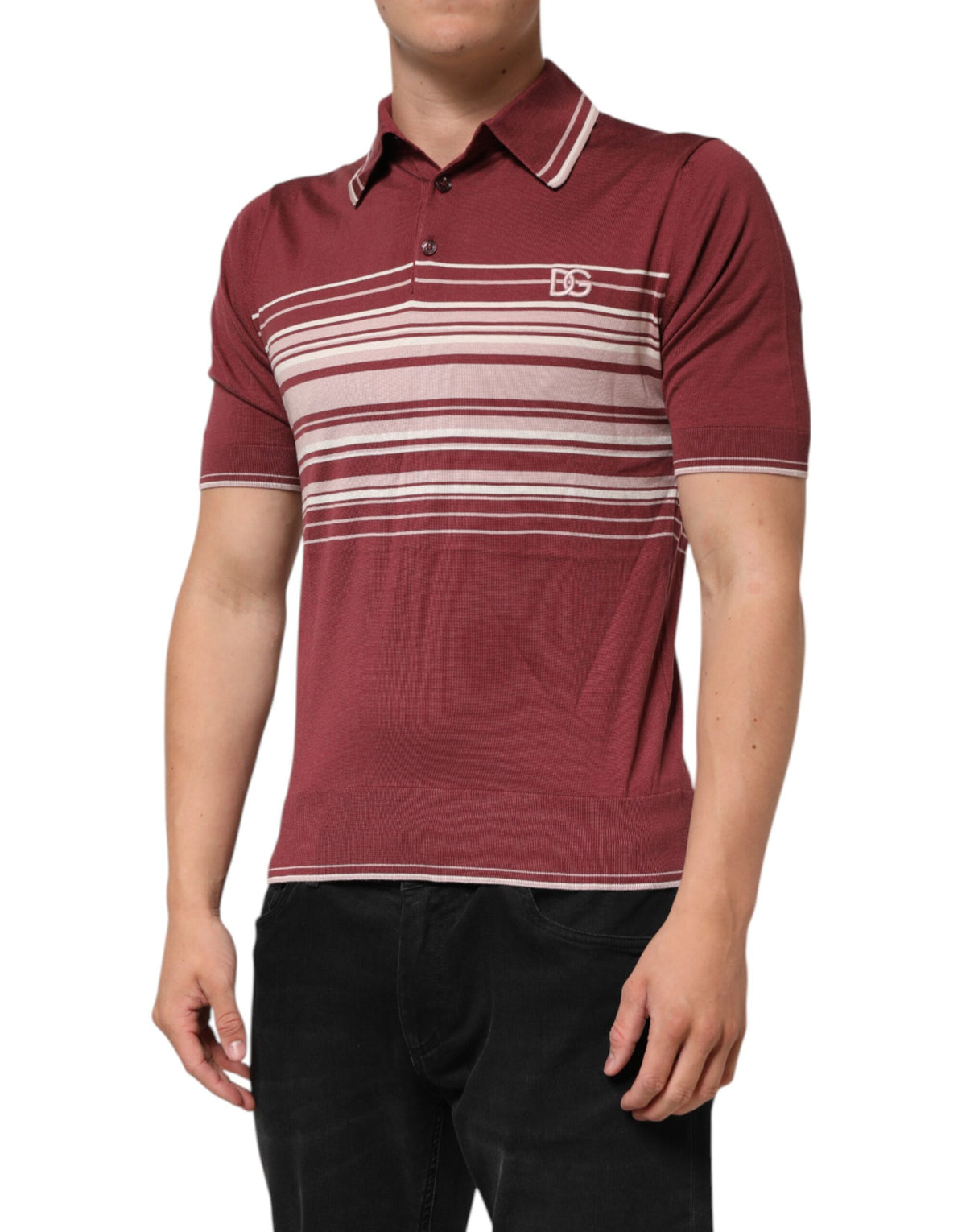 Dolce & Gabbana Cotton Burgundy Striped DG Logo Polo  T-shirt