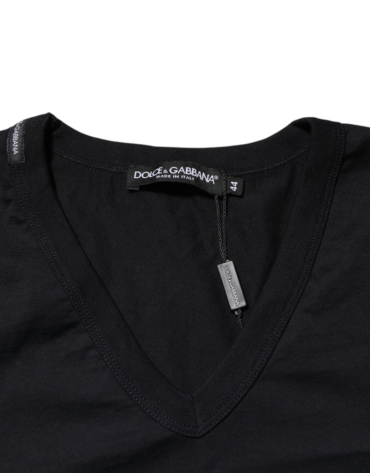 Dolce & Gabbana Black Cotton Plain V-Neck Men Shirt T-shirt