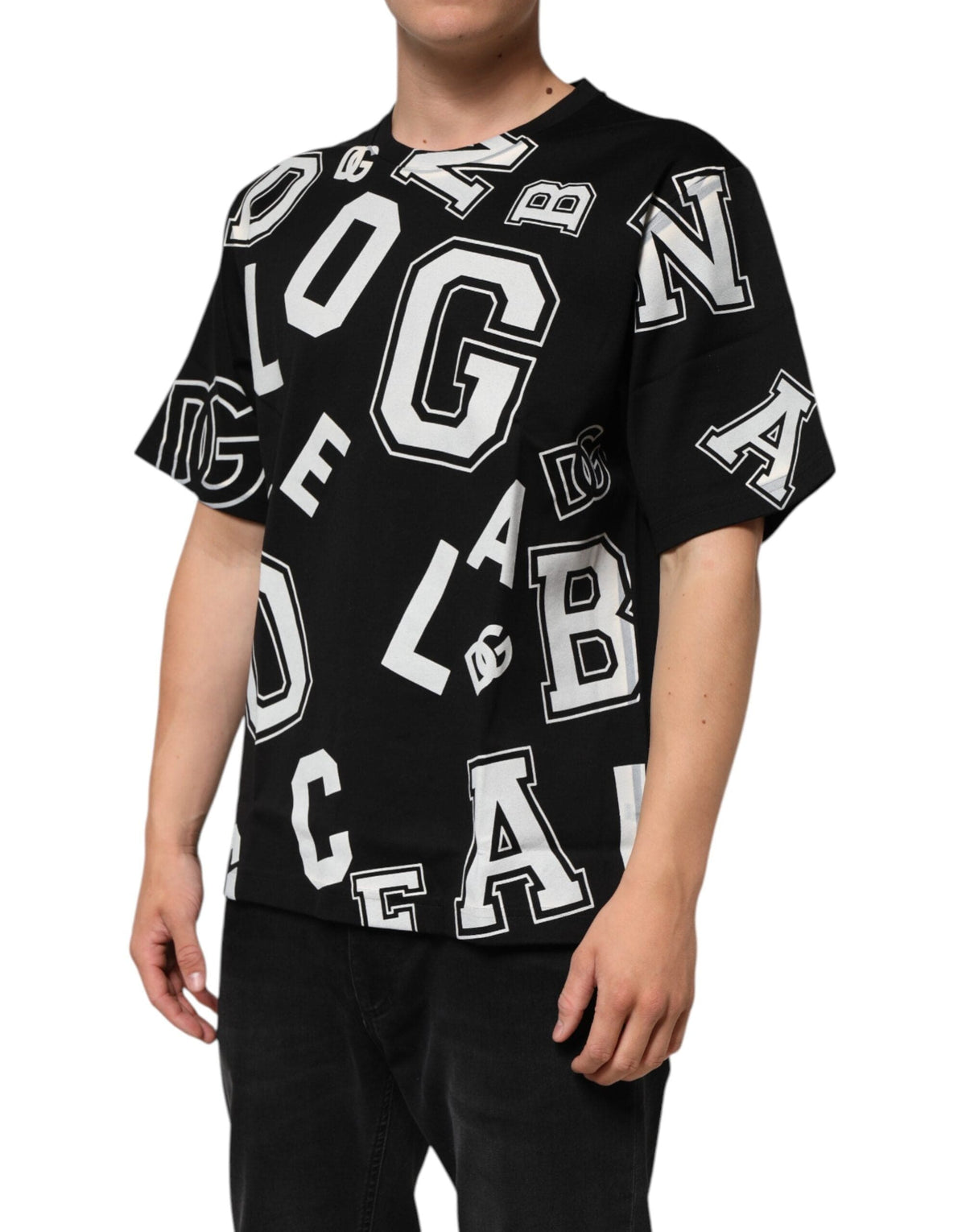 Dolce & Gabbana Black Cotton Letter Print Short Sleeve T-shirt