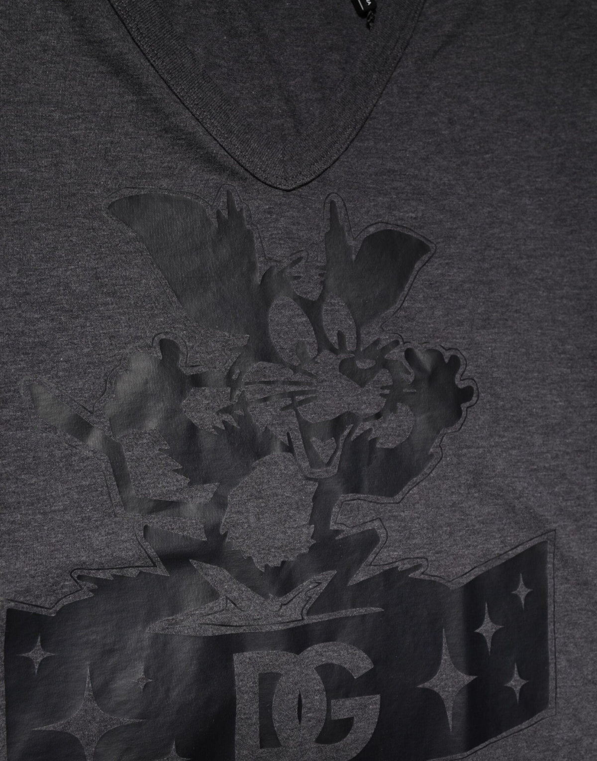 Dolce & Gabbana Black Charcoal DG Logo V-Neck Men T-shirt