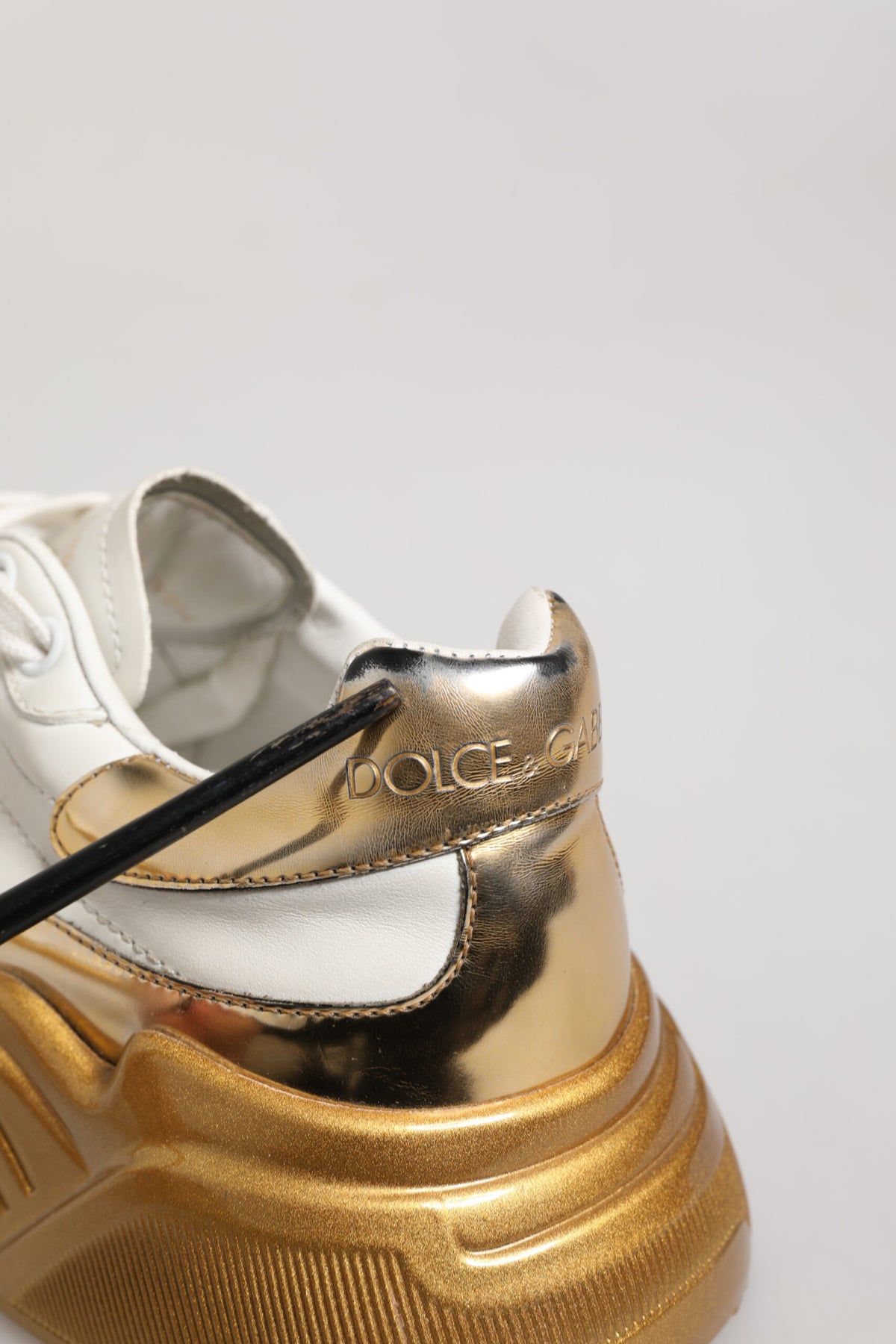 Dolce & Gabbana White Gold DAYMASTER Leather Sneakers Womens Shoes