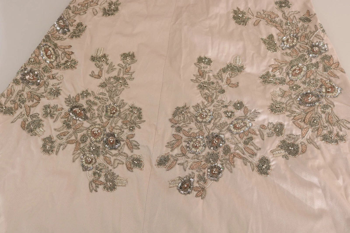 Dolce & Gabbana Beige Sequined Flower Flare Ball Gown Dress