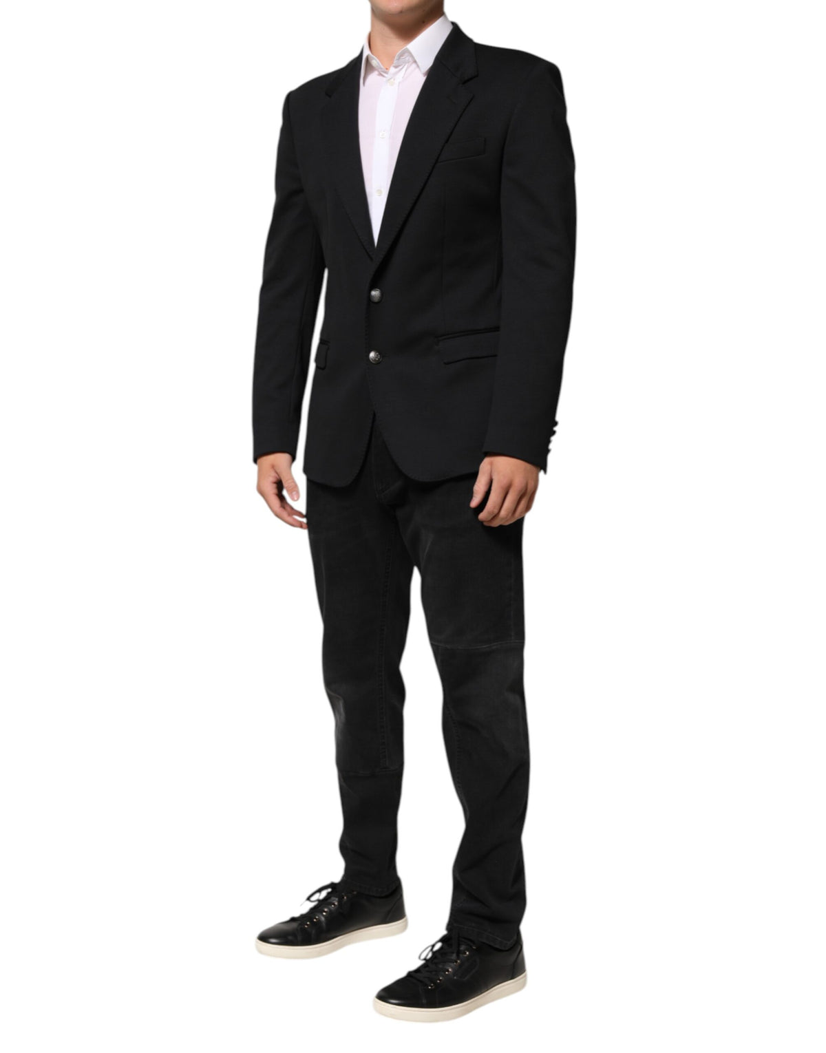 Dolce & Gabbana Dark Blue Cotton Men Jacket Coat Blazer Suit