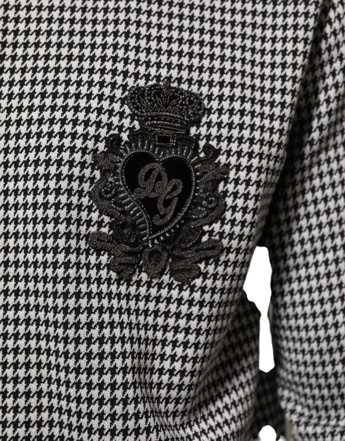 Dolce & Gabbana Black White Houndstooth Wool Crest Jacket Sweater