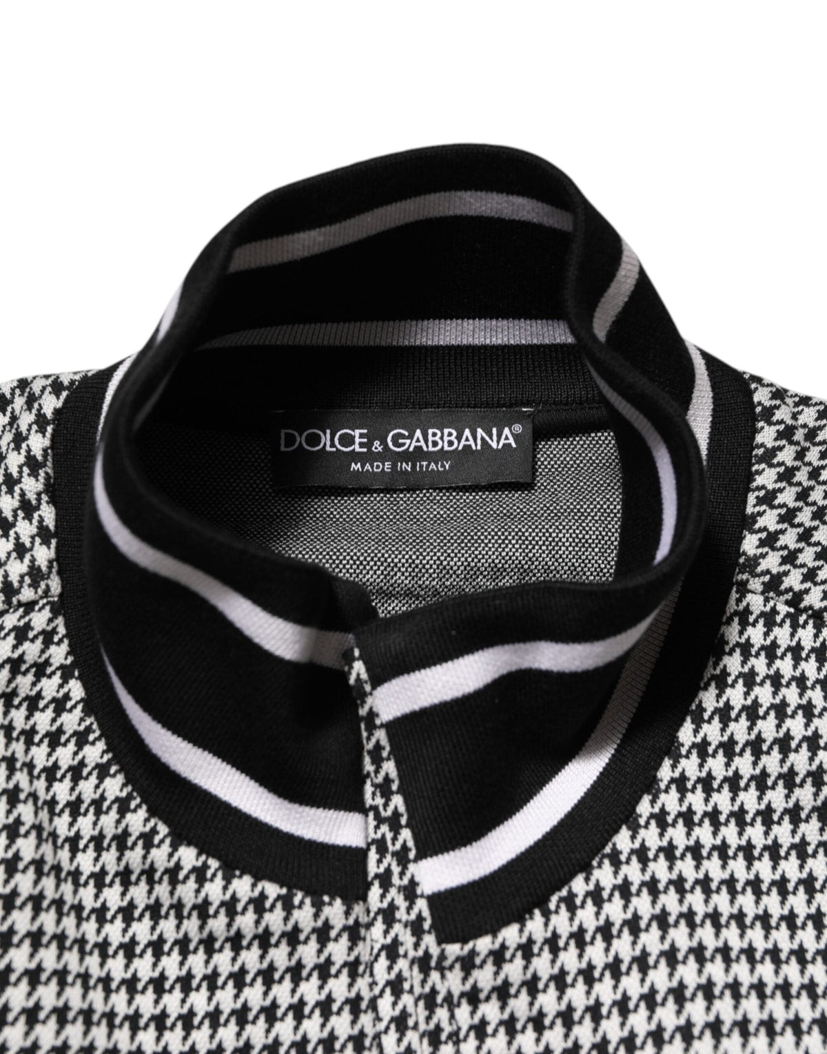 Dolce & Gabbana Black White Houndstooth Wool Crest Jacket Sweater