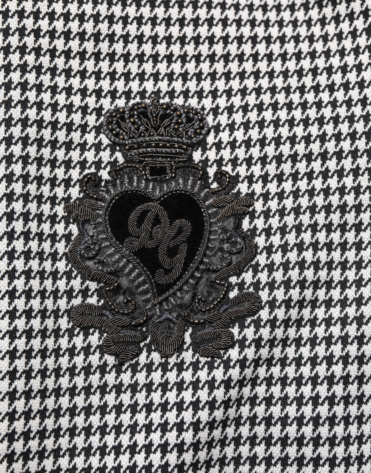 Dolce & Gabbana Black White Houndstooth Wool Crest Jacket Sweater