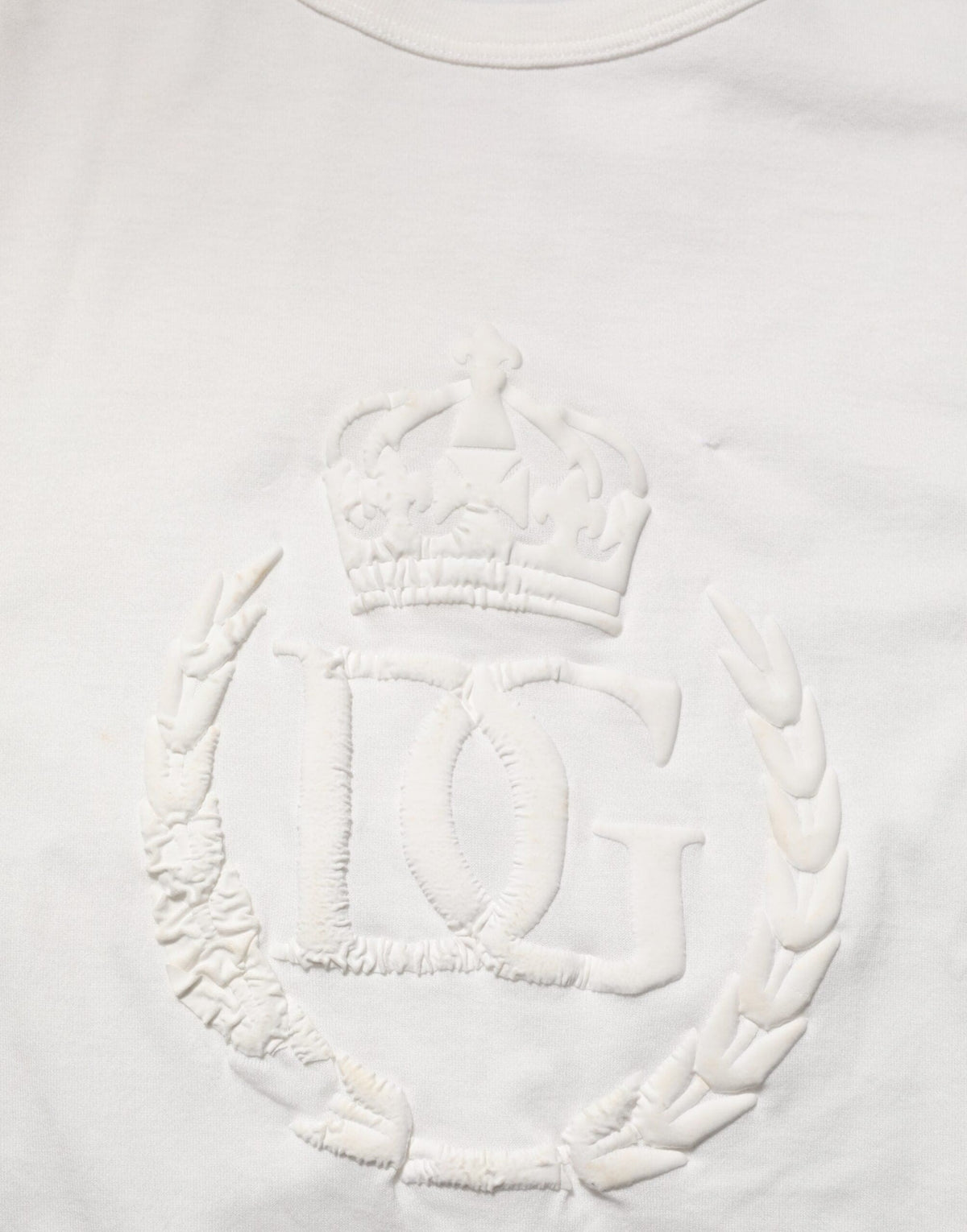 Dolce & Gabbana White Cotton DG Crown Embossed Men T-shirt
