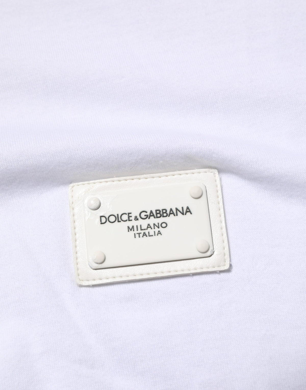 Dolce & Gabbana White Logo Plaque Cotton Crew Neck T-shirt