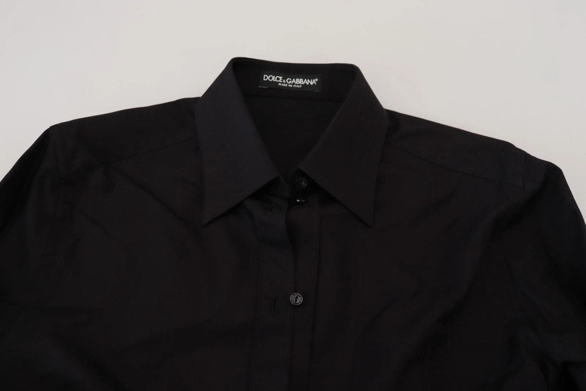 Dolce & Gabbana Black Cotton Collared Long Sleeves Shirt