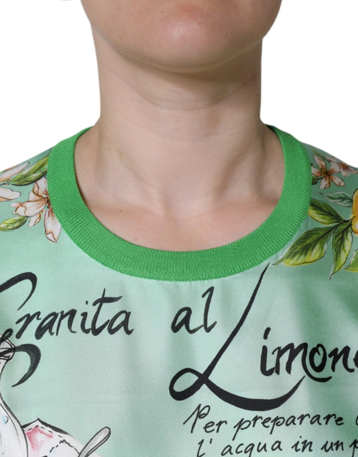 Dolce & Gabbana Green Lemon Print Pullover Silk Women Sweater