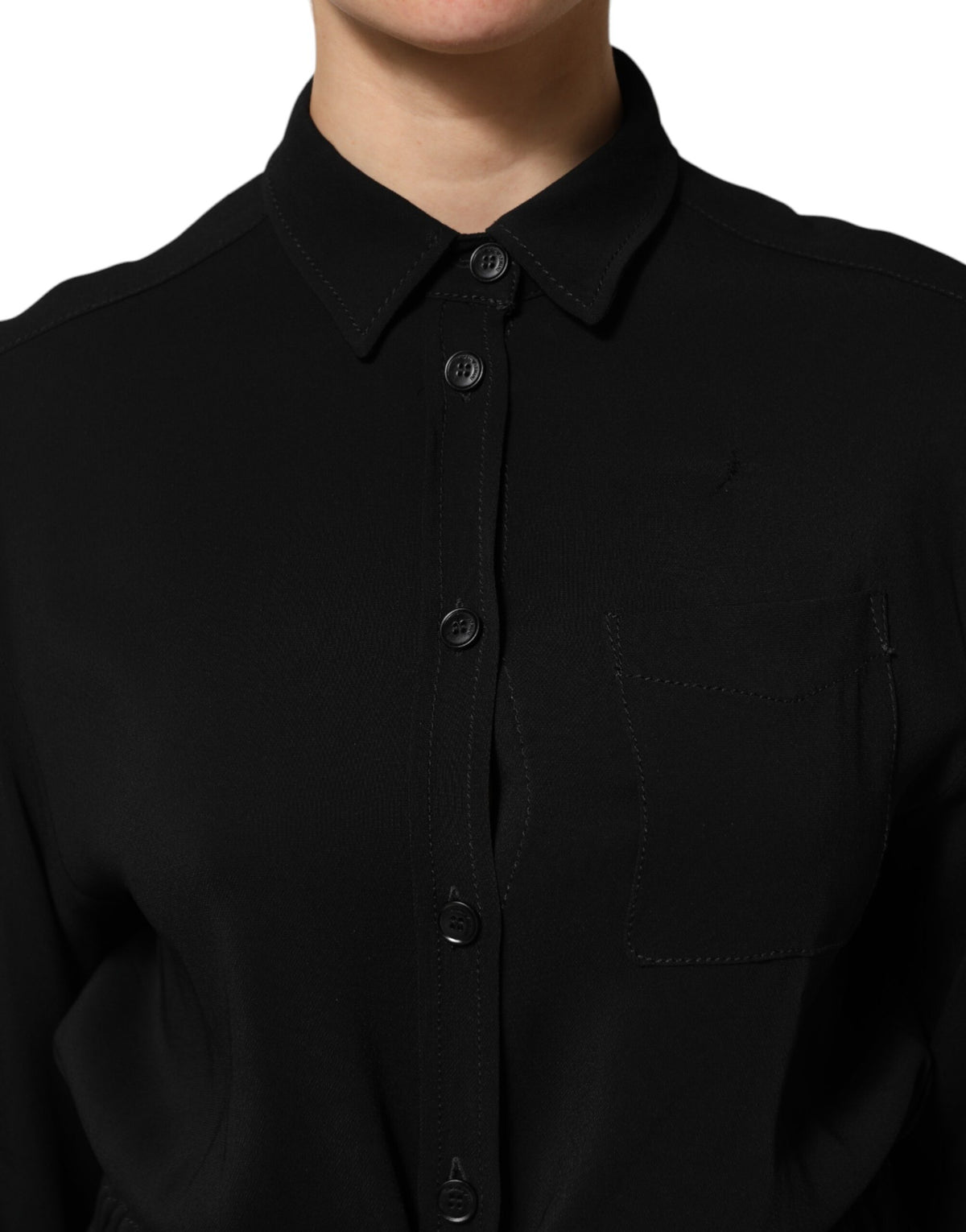 Emporio Armani Black Viscose Blend Shirt Style Belted  Dress
