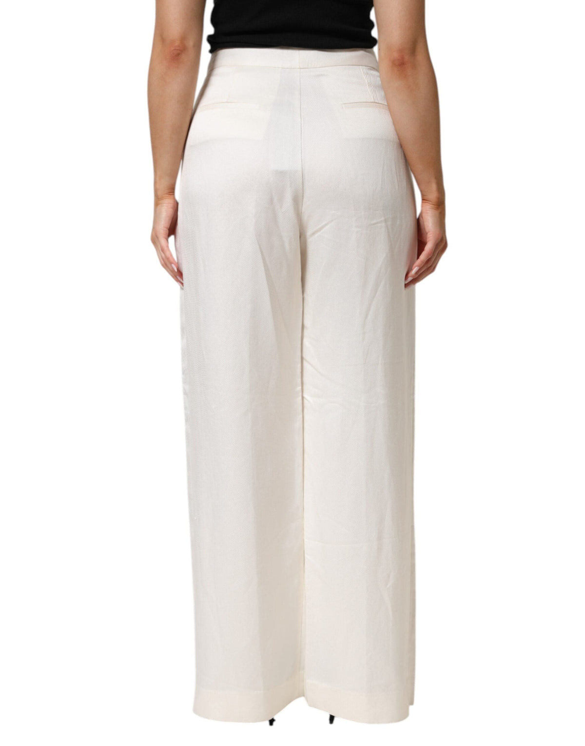 Brian Dales White Viscose Linen Wide Leg Palazzo Womens Pants