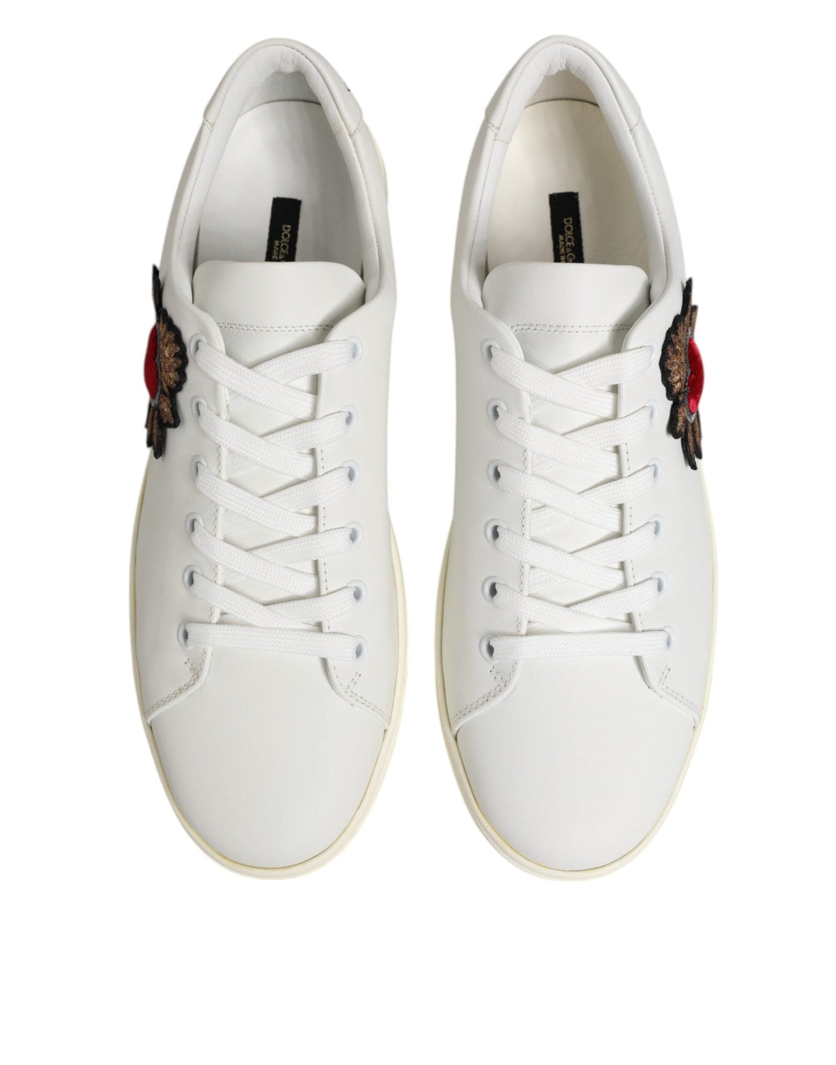 Dolce & Gabbana White Leather Sacred Heart Patch Sneakers Shoes