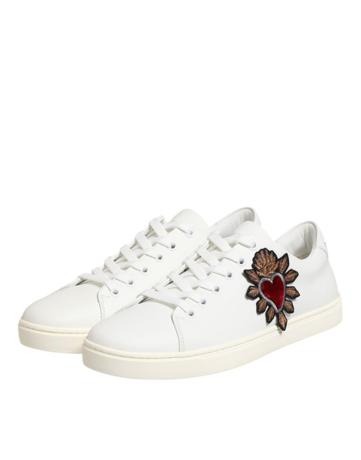 Dolce & Gabbana White Leather Sacred Heart Patch Sneakers Shoes