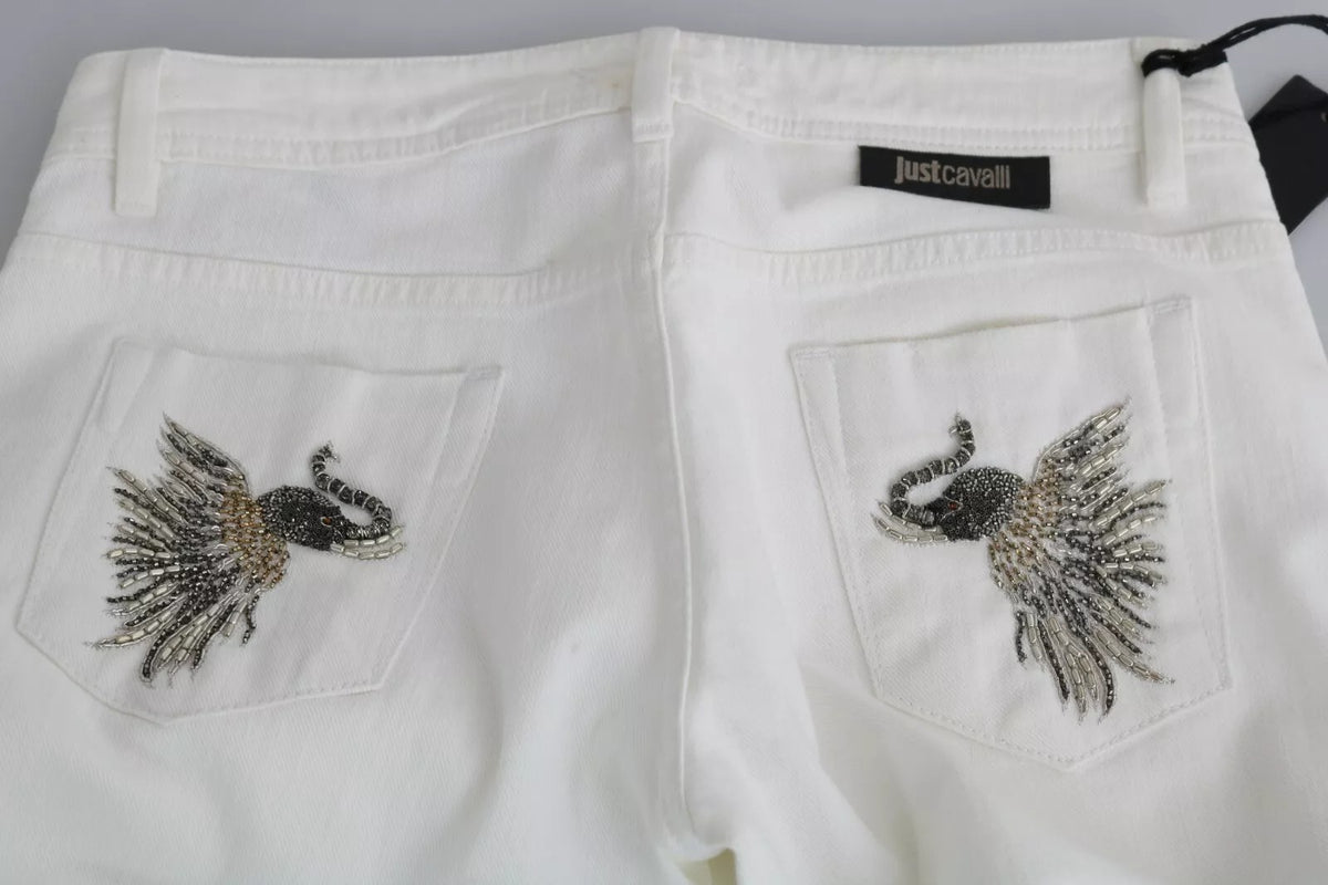 Just Cavalli White Cotton Slim Fit Mid Waist Skinny Trouser Jeans