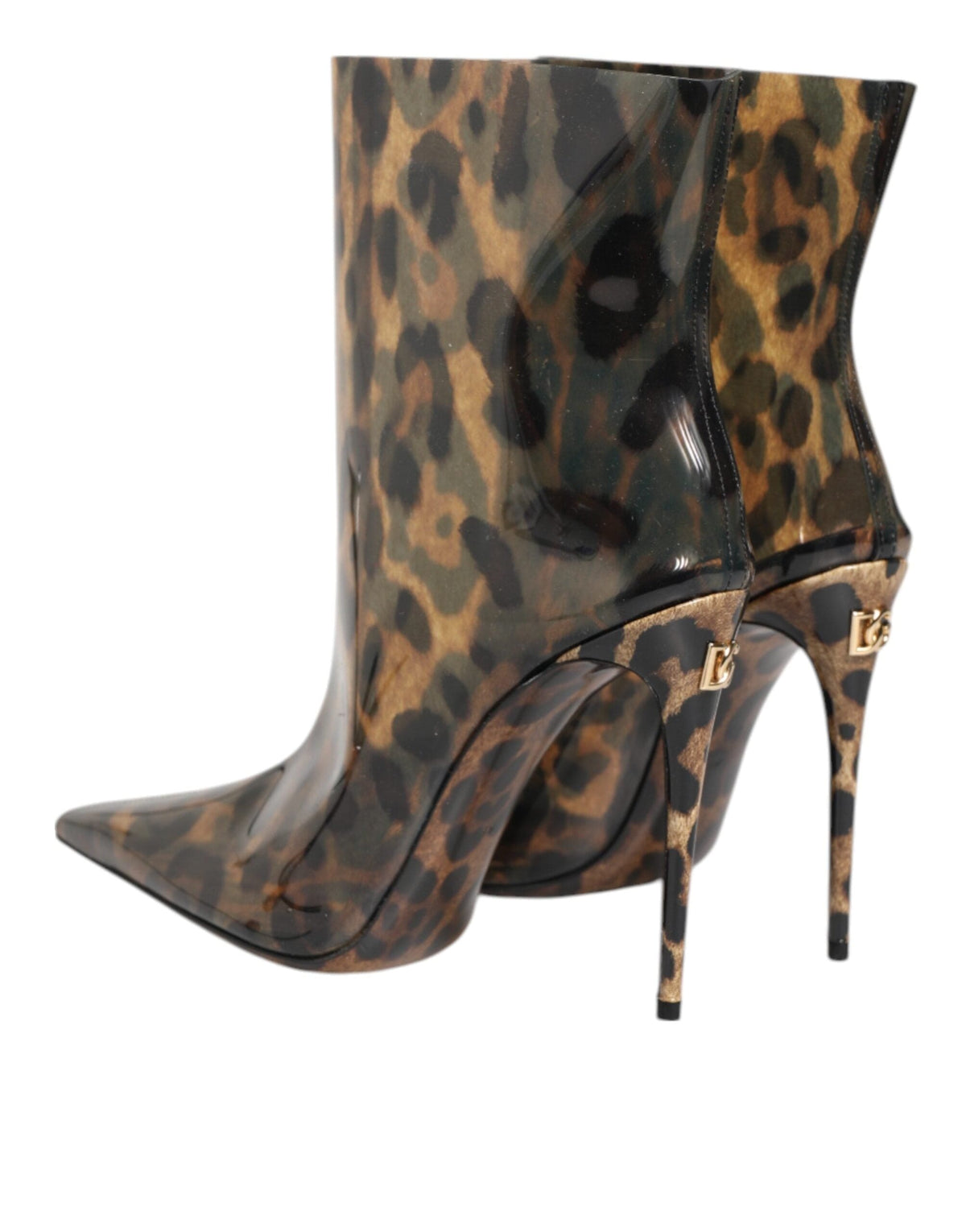 Dolce & Gabbana Leopard Print PVC Pointed Toe Boots Shoes