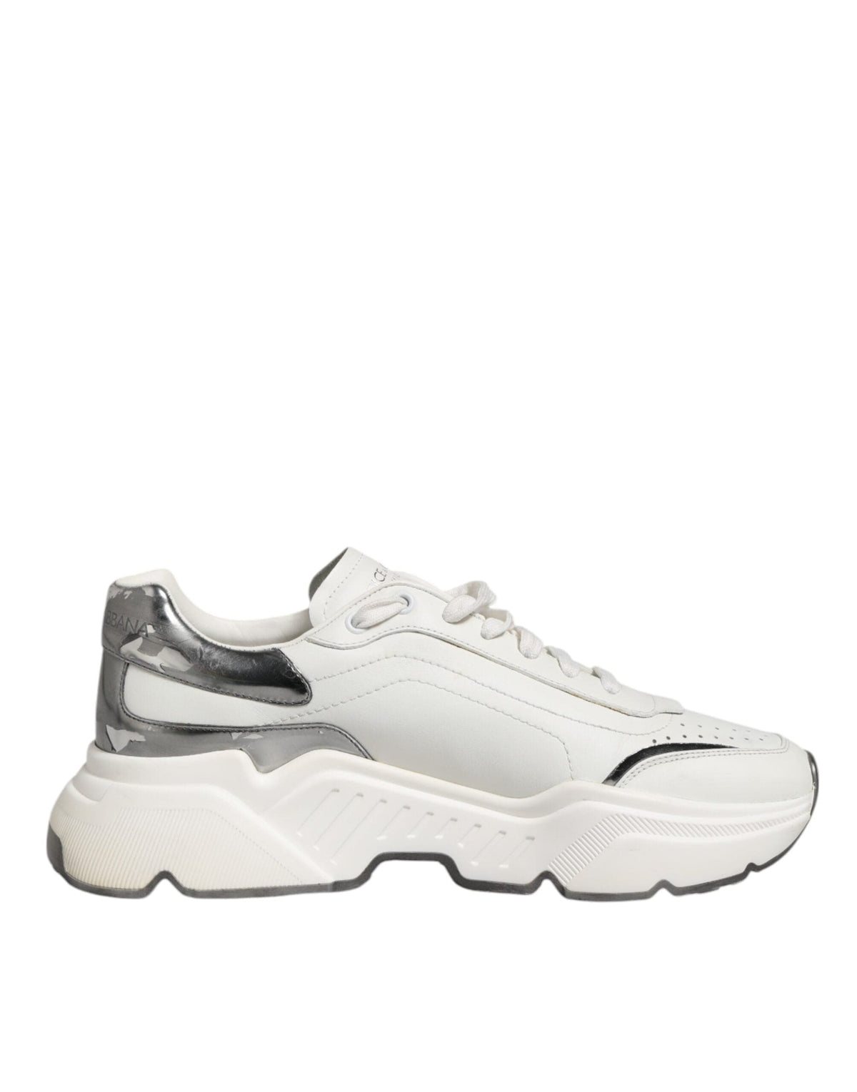 Dolce & Gabbana White Silver DAYMASTER Leather Men Sneakers Shoes