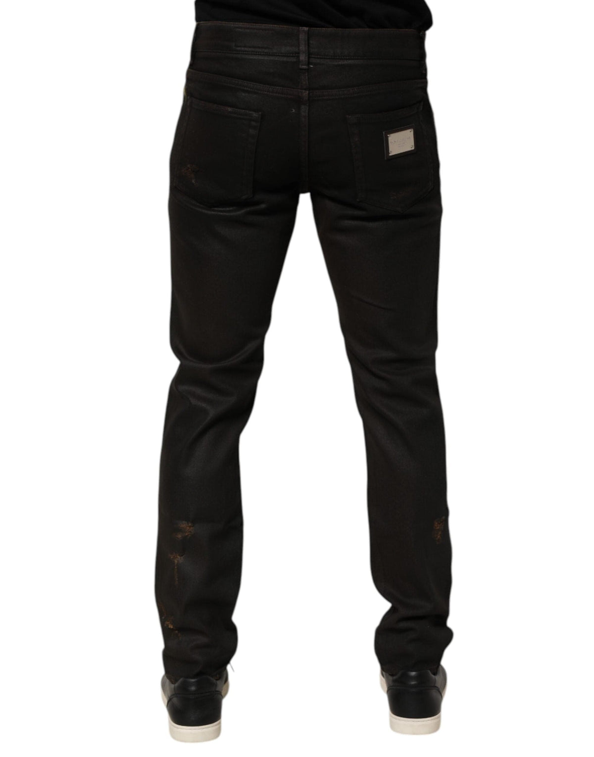 Dolce & Gabbana Dark Brown Tattered Cotton Skinny Denim Jeans