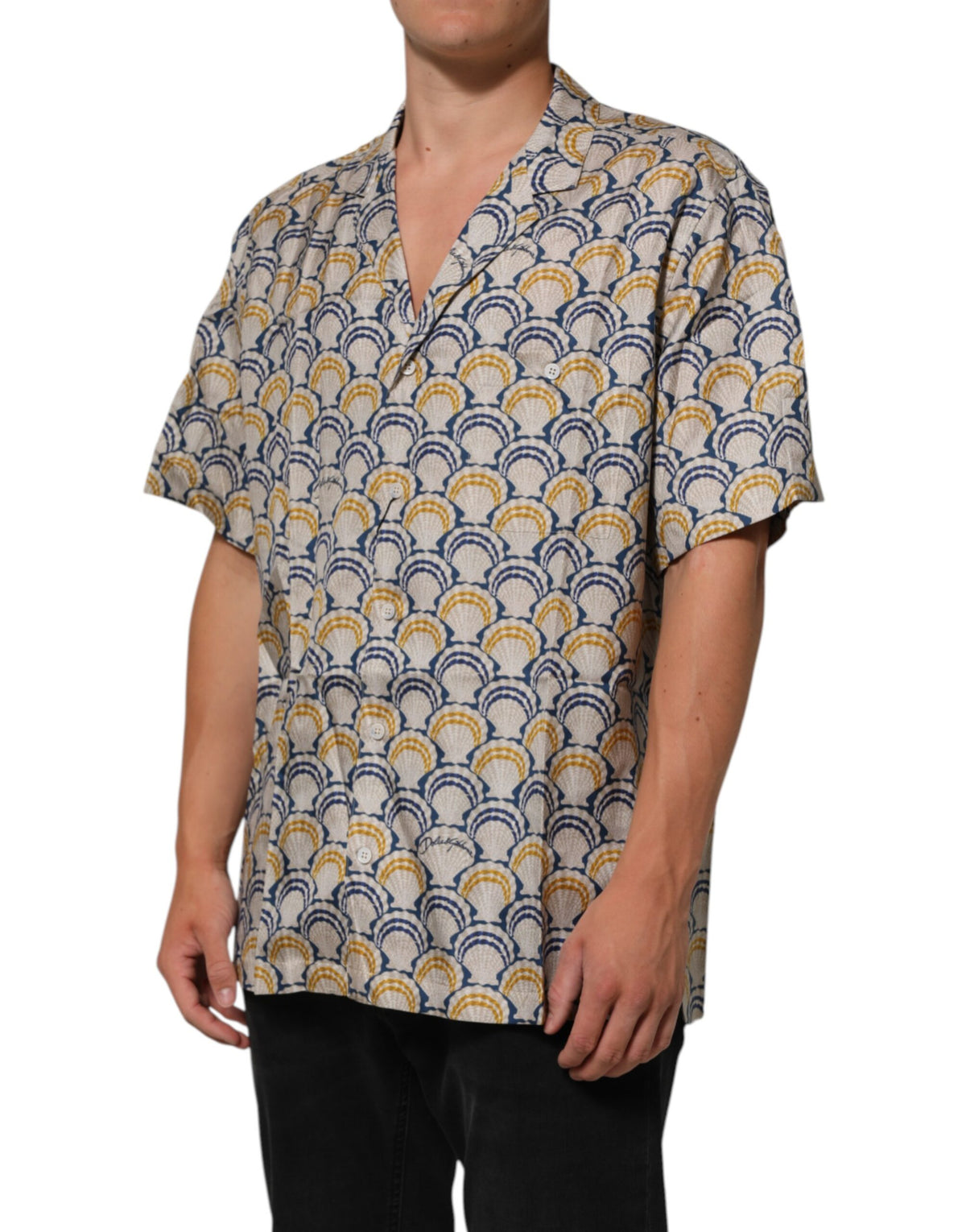 Dolce & Gabbana Cream Cotton Silk Hawaii Scallop Shell Print Shirt