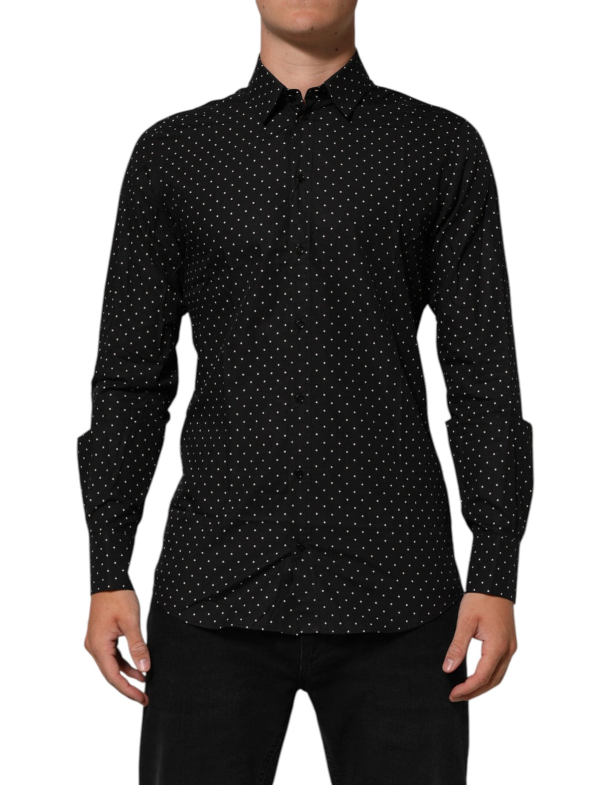Dolce & Gabbana Black Polka Dot Cotton GOLD Men Formal Dress Shirt JOHNYCARRIBEAN Dolce & Gabbana Black Polka Dot Cotton GOLD Men Formal Dress Shirt JOHNYCARRIBEAN