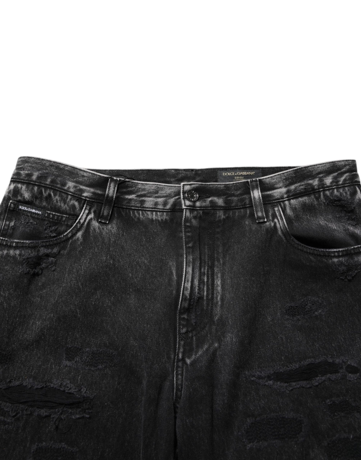 Dolce & Gabbana Black Washed Ripped Loose Cotton Denim Jeans