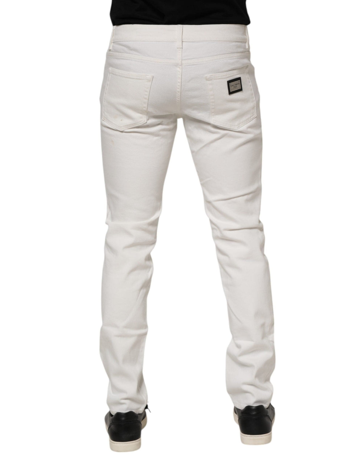 Dolce & Gabbana Off White Cotton Stretch Slim Fit Denim Jeans