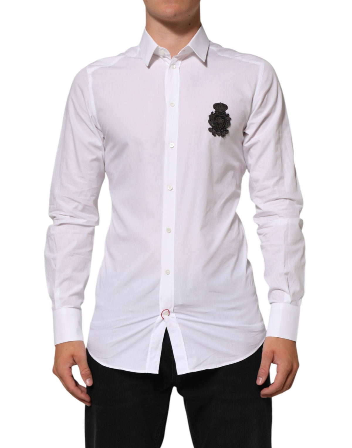 Dolce & Gabbana White Cotton GOLD DGPatch Formal Dress Shirt