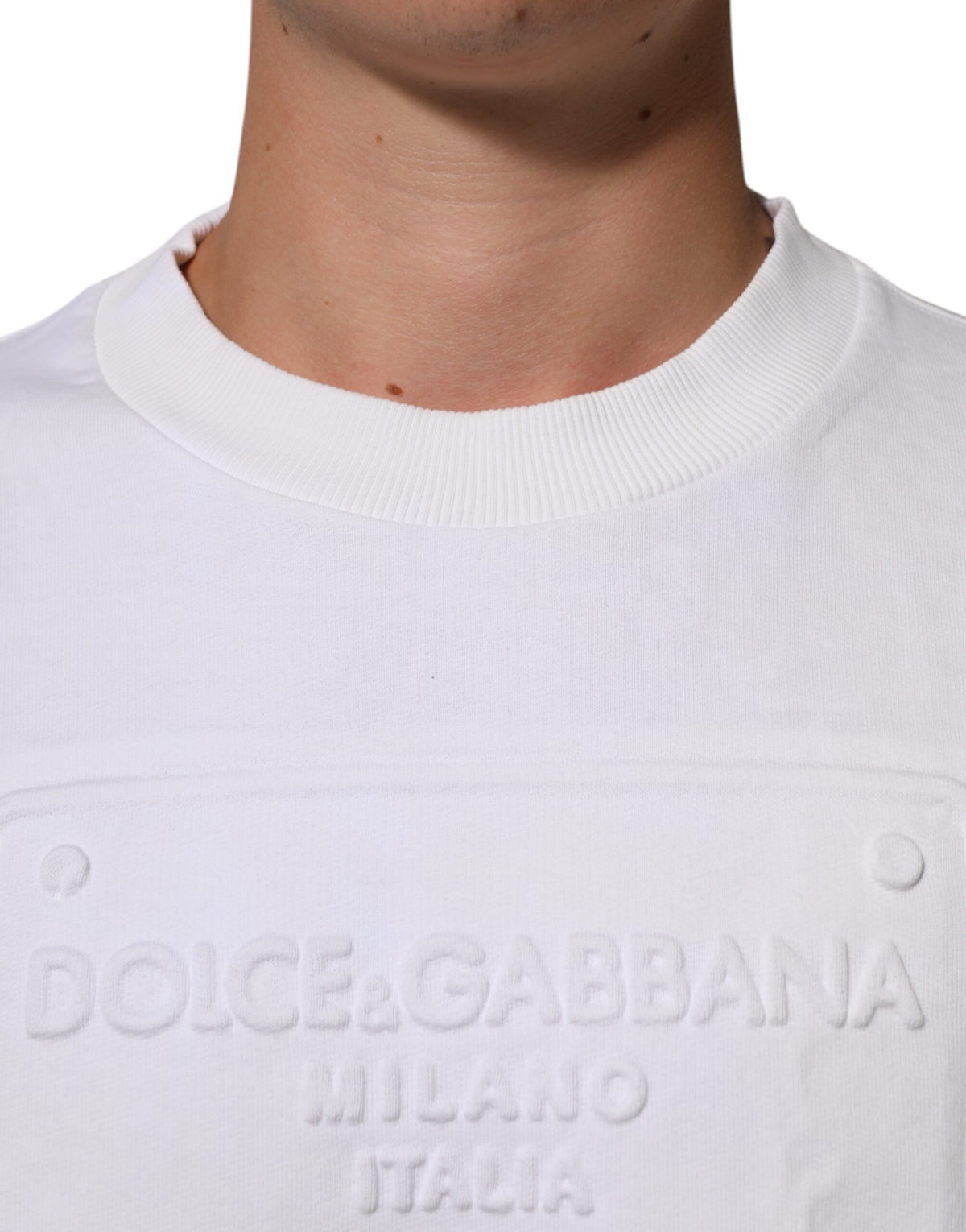 Dolce & Gabbana White Embossed Logo Men Sweatshirt Sweater