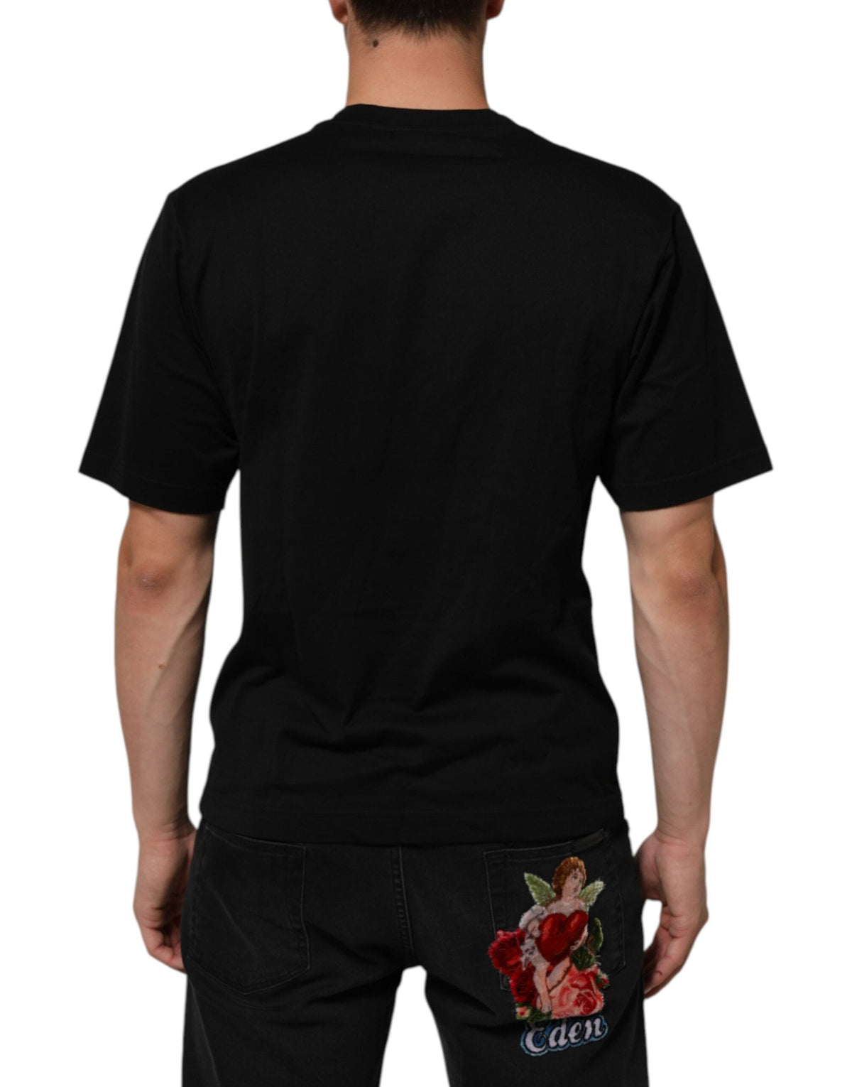 Dolce & Gabbana Black Logo Plaque Cotton Crew Neck T-shirt