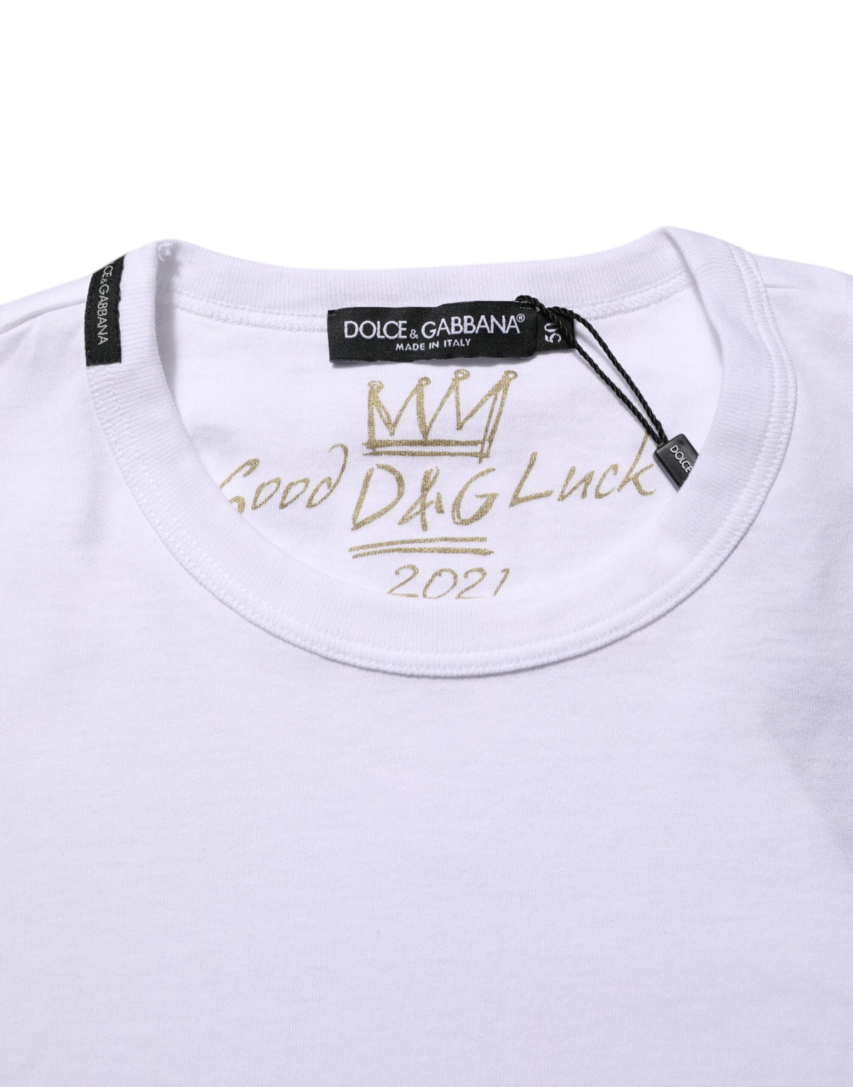 Dolce & Gabbana White Goodluck 2021 Cotton Crew Neck  T-shirt
