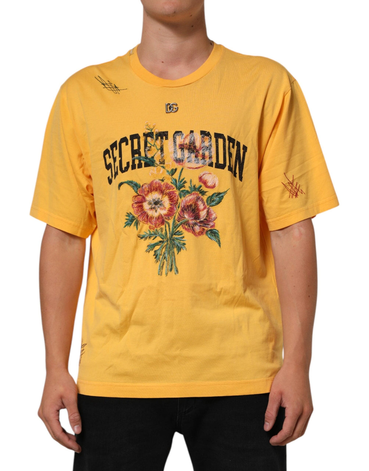 Dolce & Gabbana Yellow Secret Graden Floral Cotton Crew Neck T-shirt