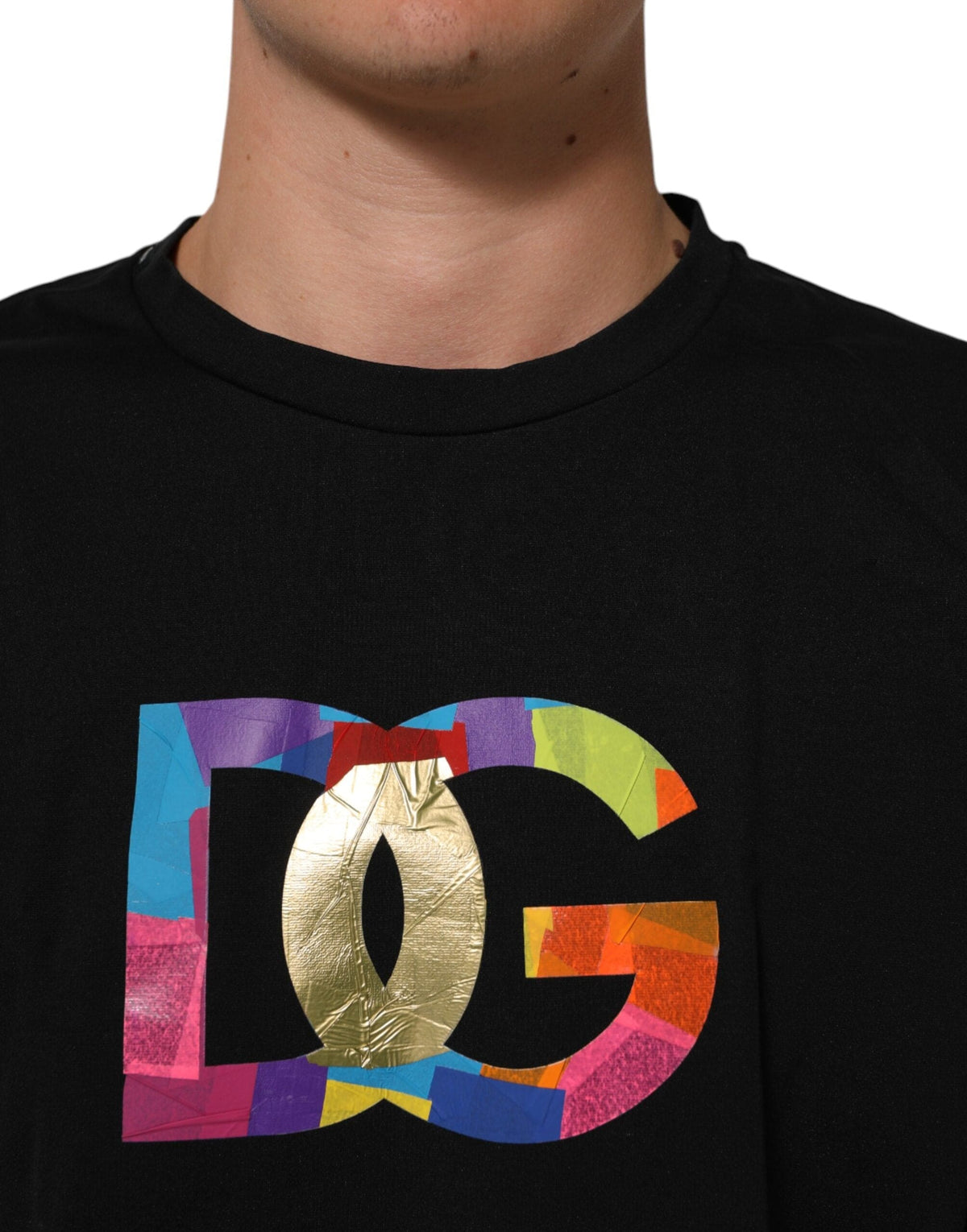 Dolce & Gabbana Black Logo Print Cotton Men Crew Neck T-shirt