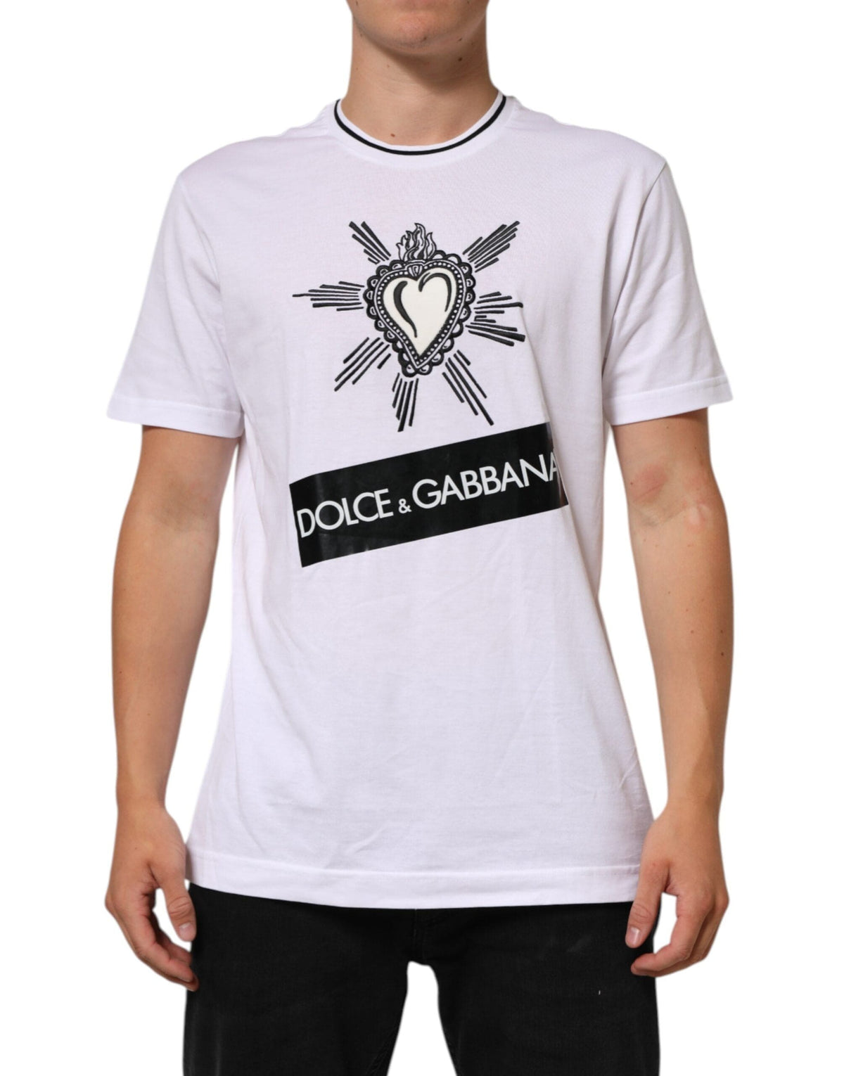 Dolce & Gabbana White Sacred Heart Short Sleeve Men T-shirt