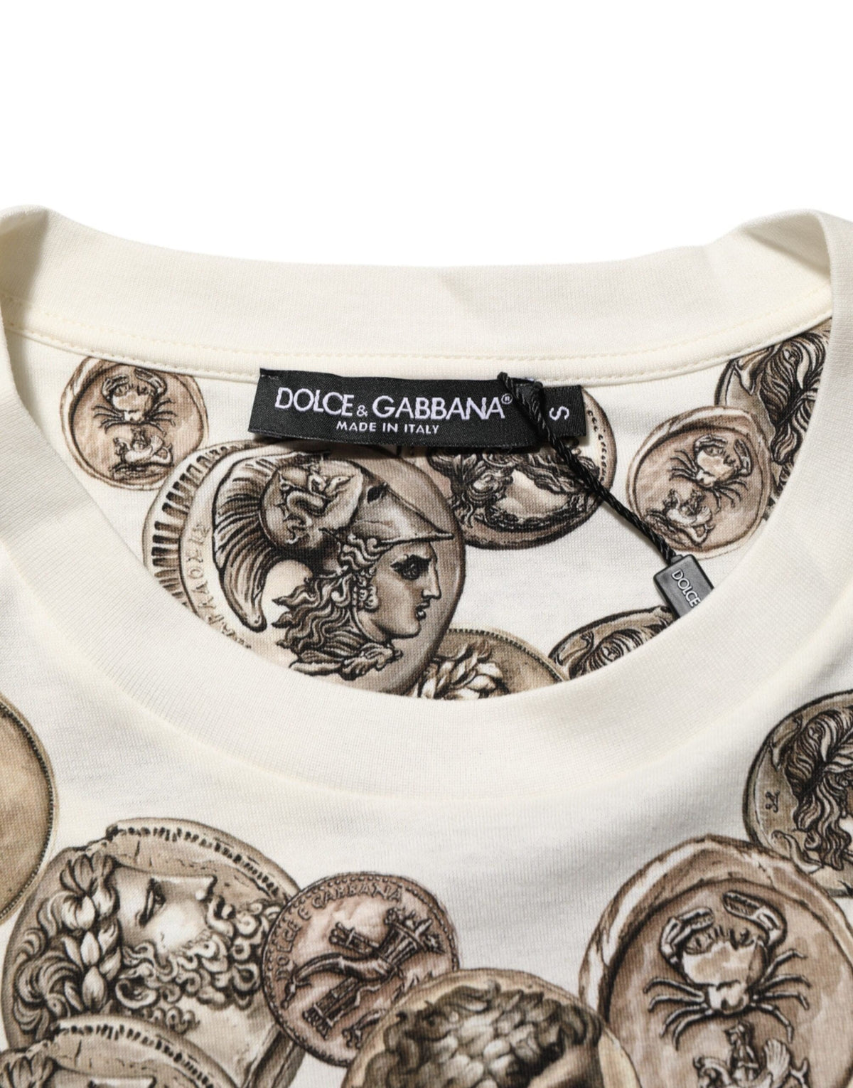 Dolce & Gabbana White Coin Print Cotton Crew Neck Men T-shirt