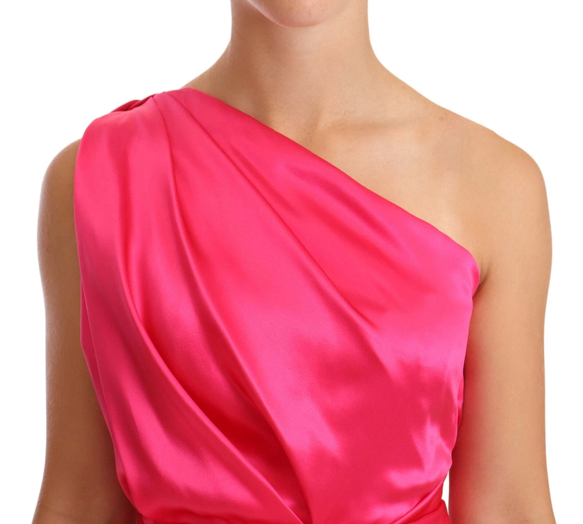 Dolce & Gabbana Pink Sheath Silk Bow Open Shoulder Dress