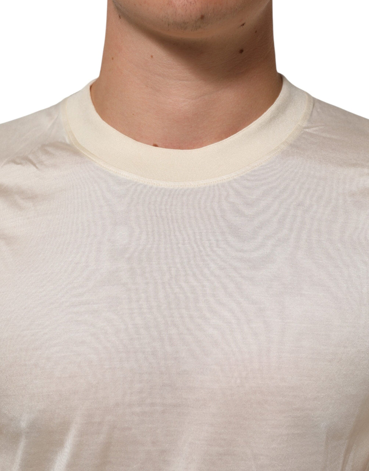 Dolce & Gabbana Off White Silk Crew Neck Short Sleeve T-shirt