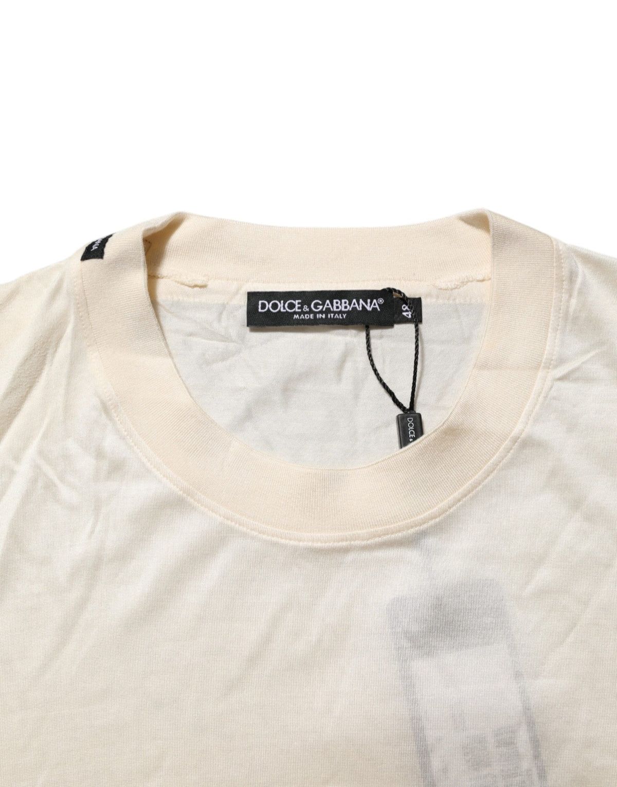 Dolce & Gabbana Off White Silk Crew Neck Short Sleeve T-shirt