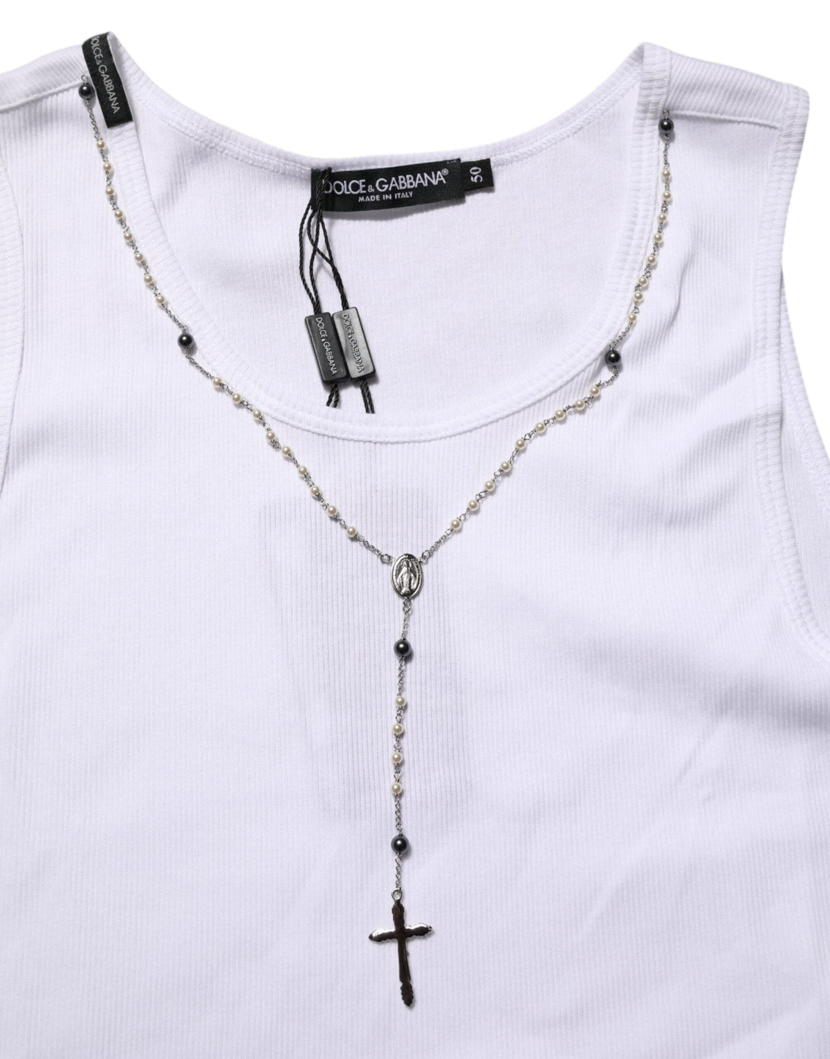 Dolce & Gabbana White Cotton Chain Necklace Tank Top T-shirt