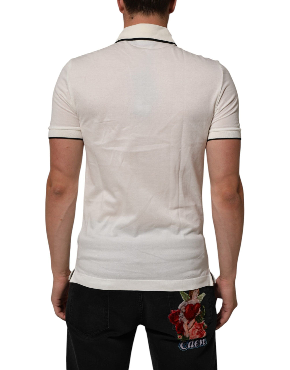 Dolce & Gabbana White Logo Embroidery Cotton Polo T-shirt