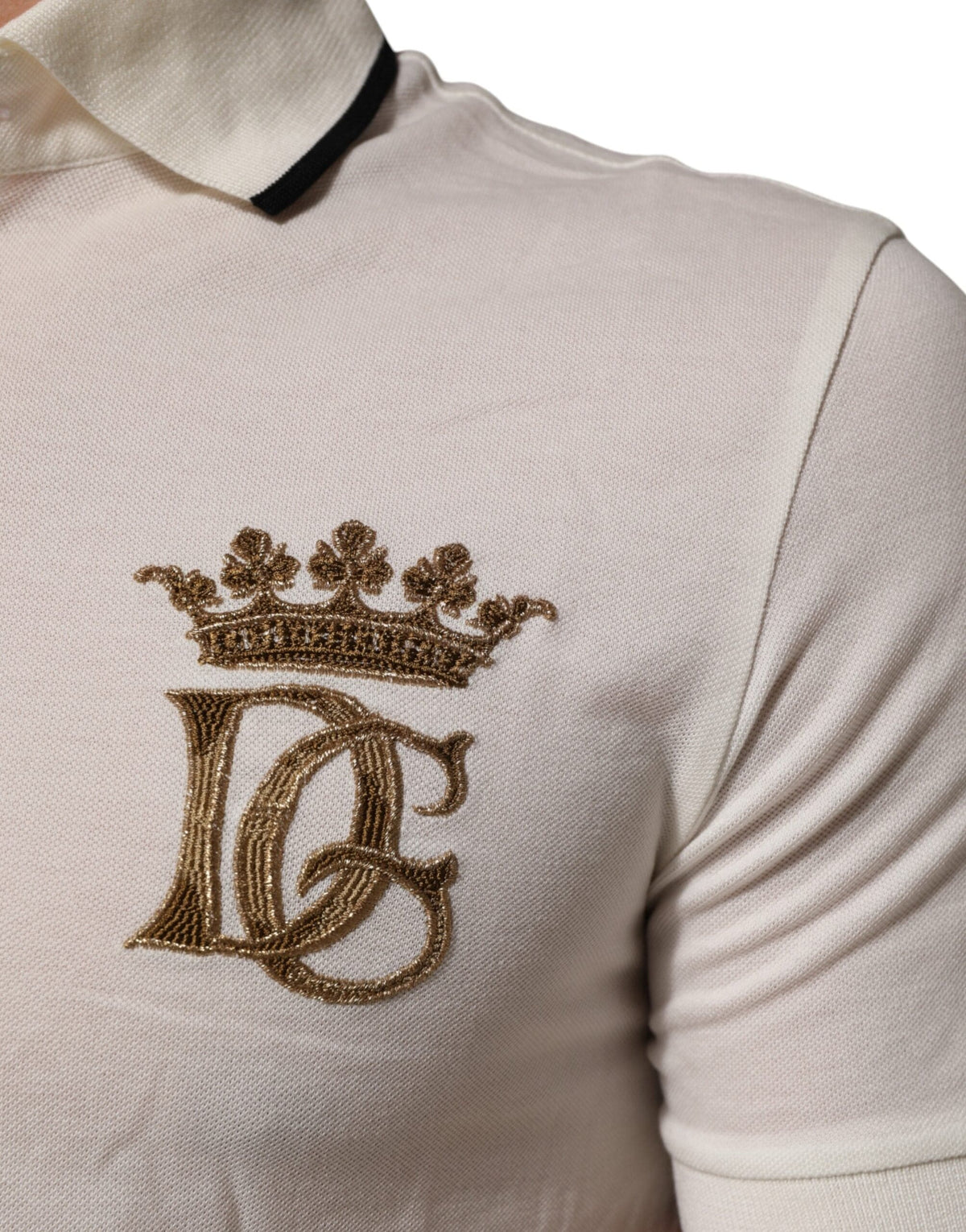 Dolce & Gabbana White Logo Embroidery Cotton Polo T-shirt