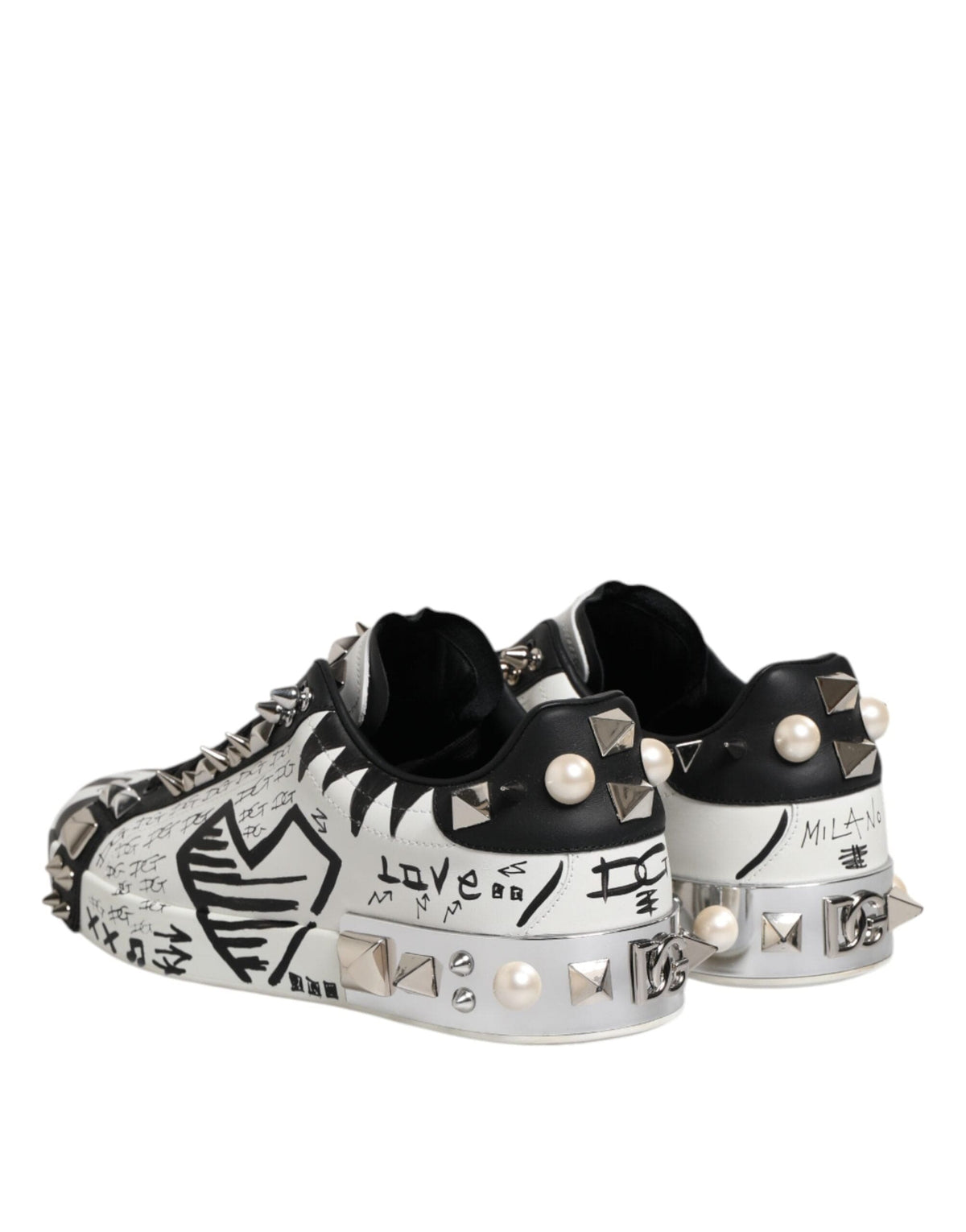 Dolce & Gabbana White Portofino Studded Men Sneakers Shoes