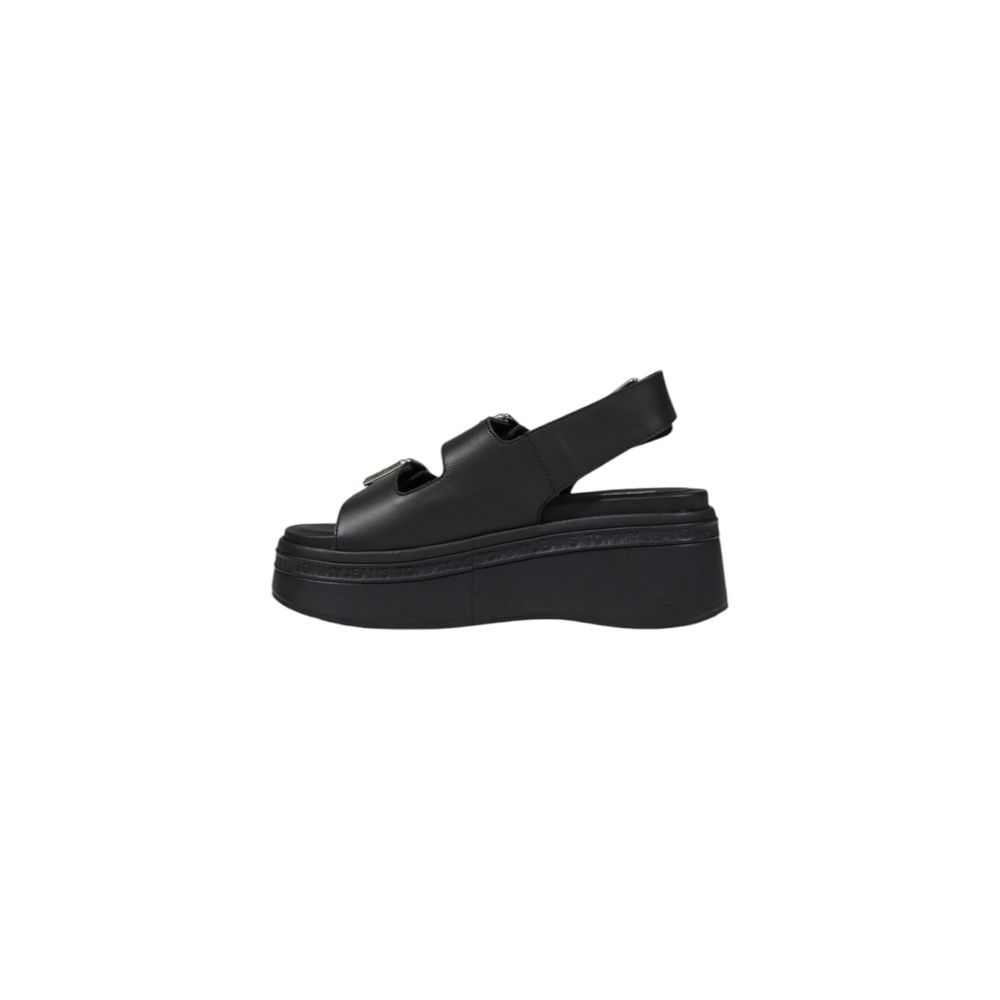 Tommy Hilfiger Jeans Black Leather Platform Sandals