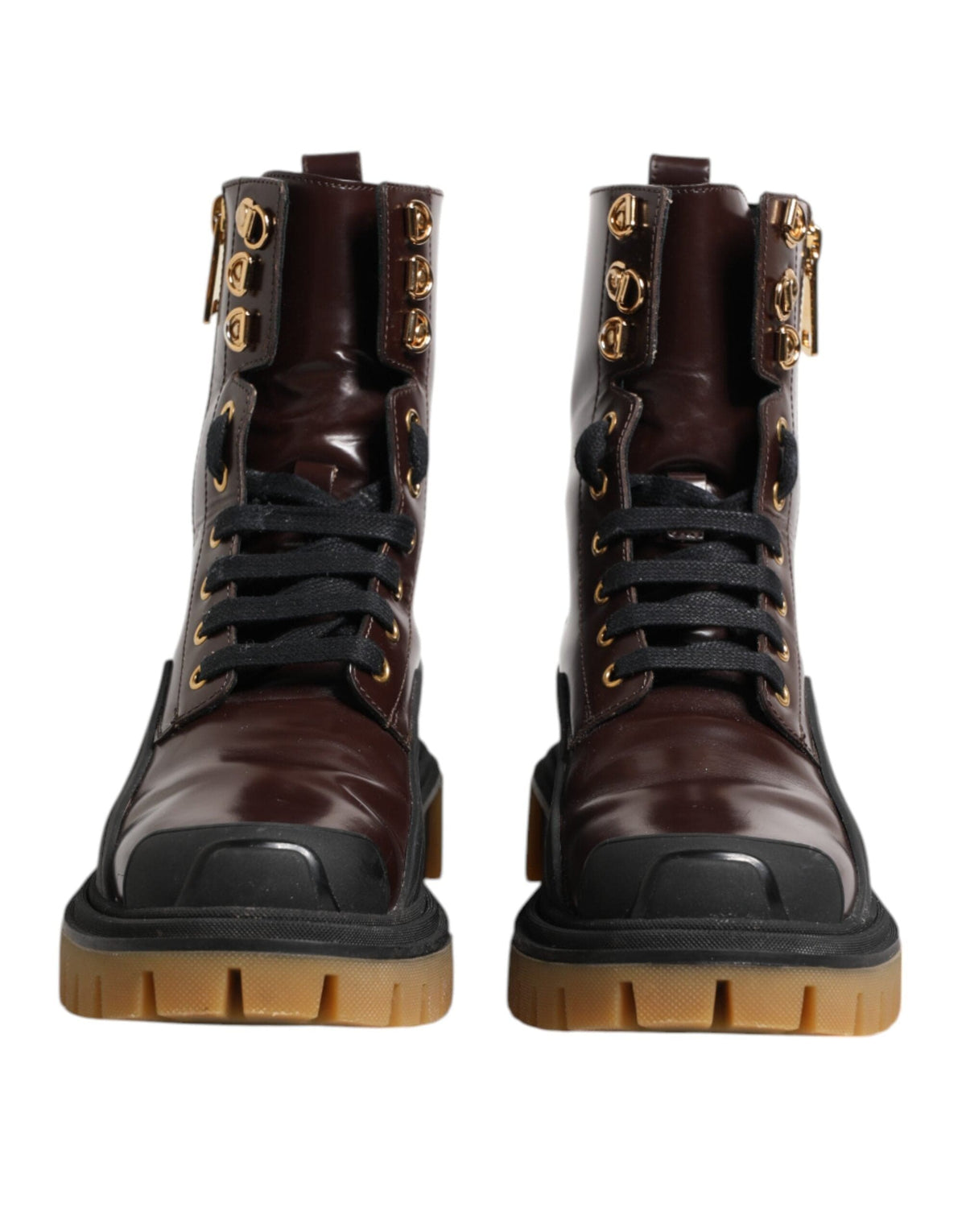 Dolce & Gabbana Maroon Leather Mid Calf Biker Boots Shoes