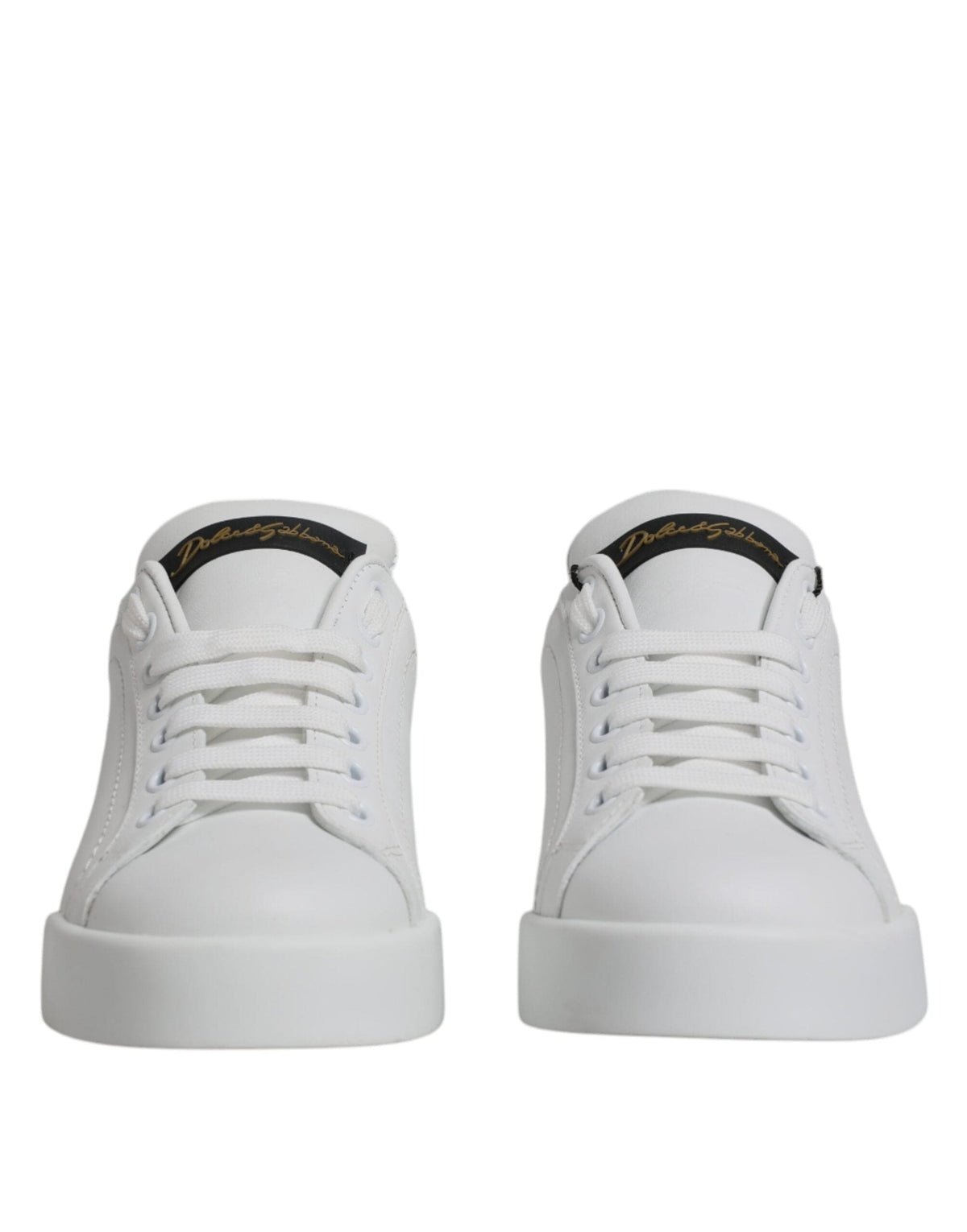 Dolce & Gabbana White Black Leather Low Top Sneakers Shoes