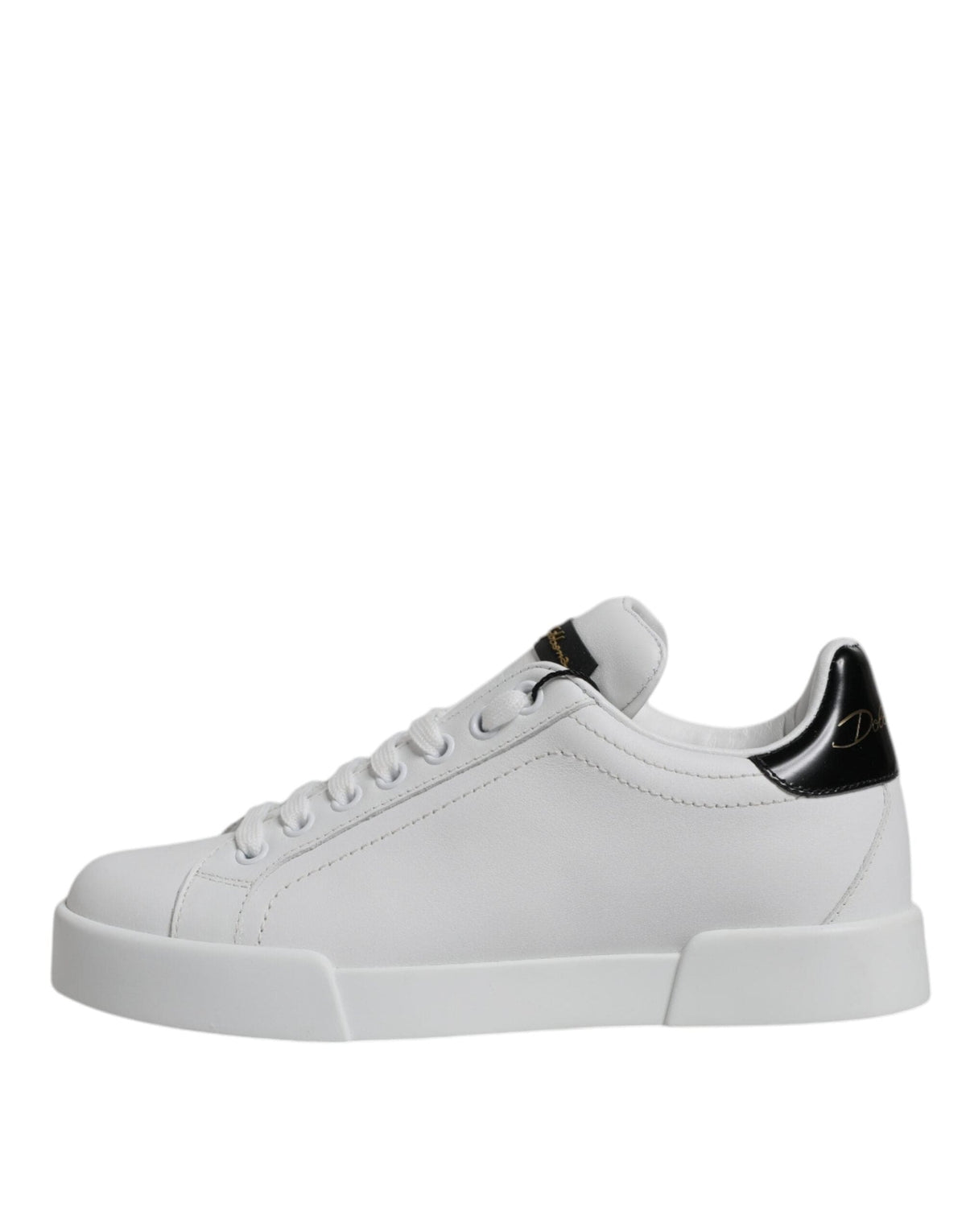 Dolce & Gabbana White Black Leather Low Top Sneakers Shoes