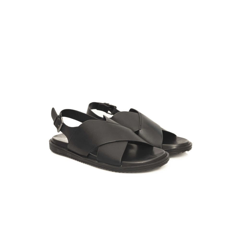 Cerruti 1881 Black Leather Men Sandal